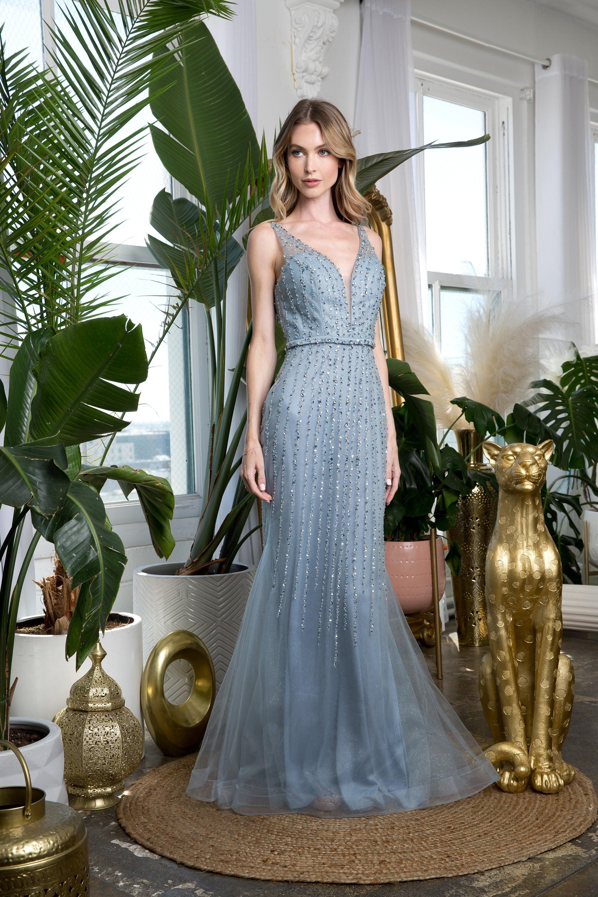 Long Formal Sleeveless Fitted Prom Gown