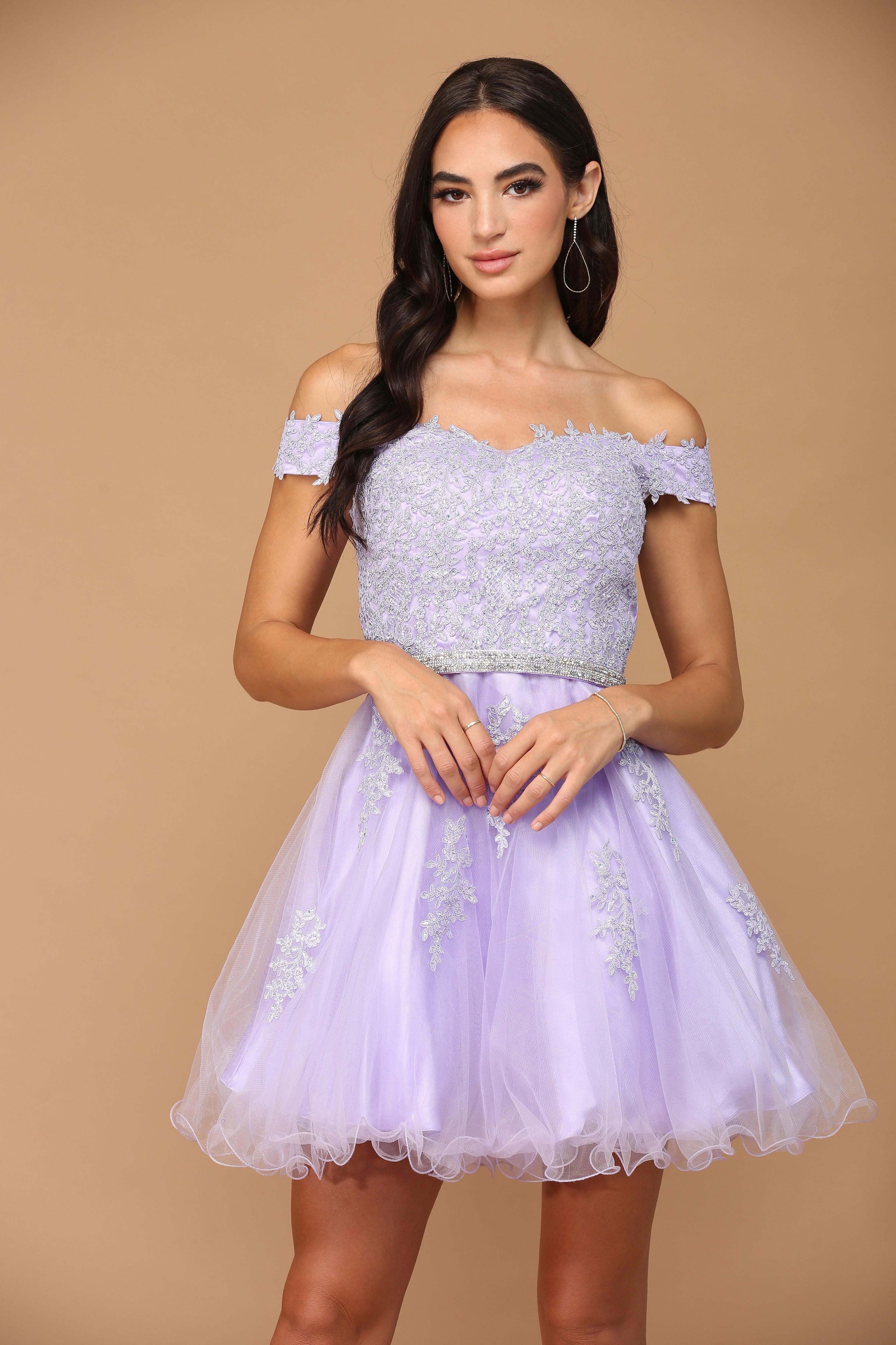 Ice Blue Prom Short Off Shoulder Lace Cocktail Party Dress