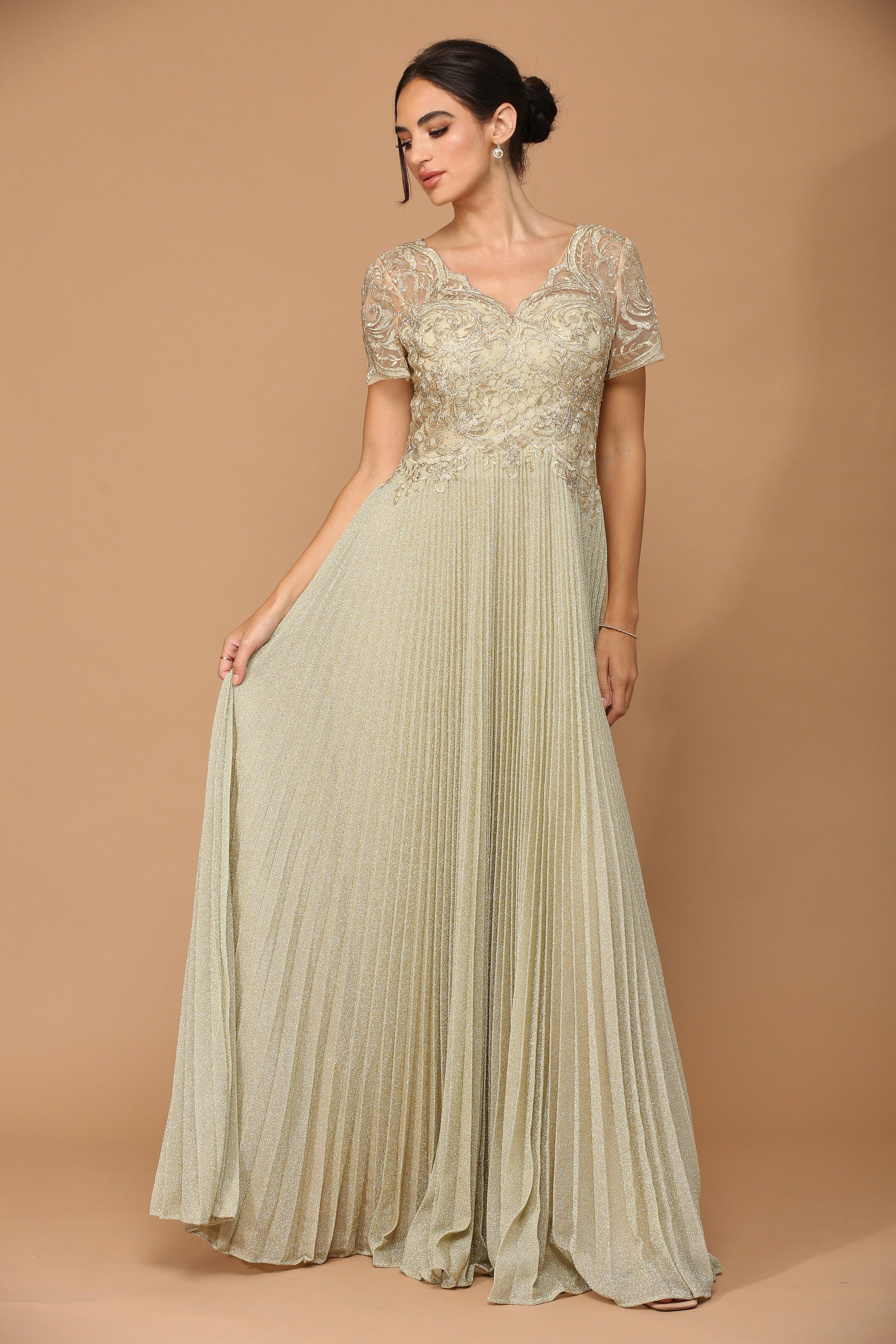 Mother of the Bride Long Formal Metallic Dress