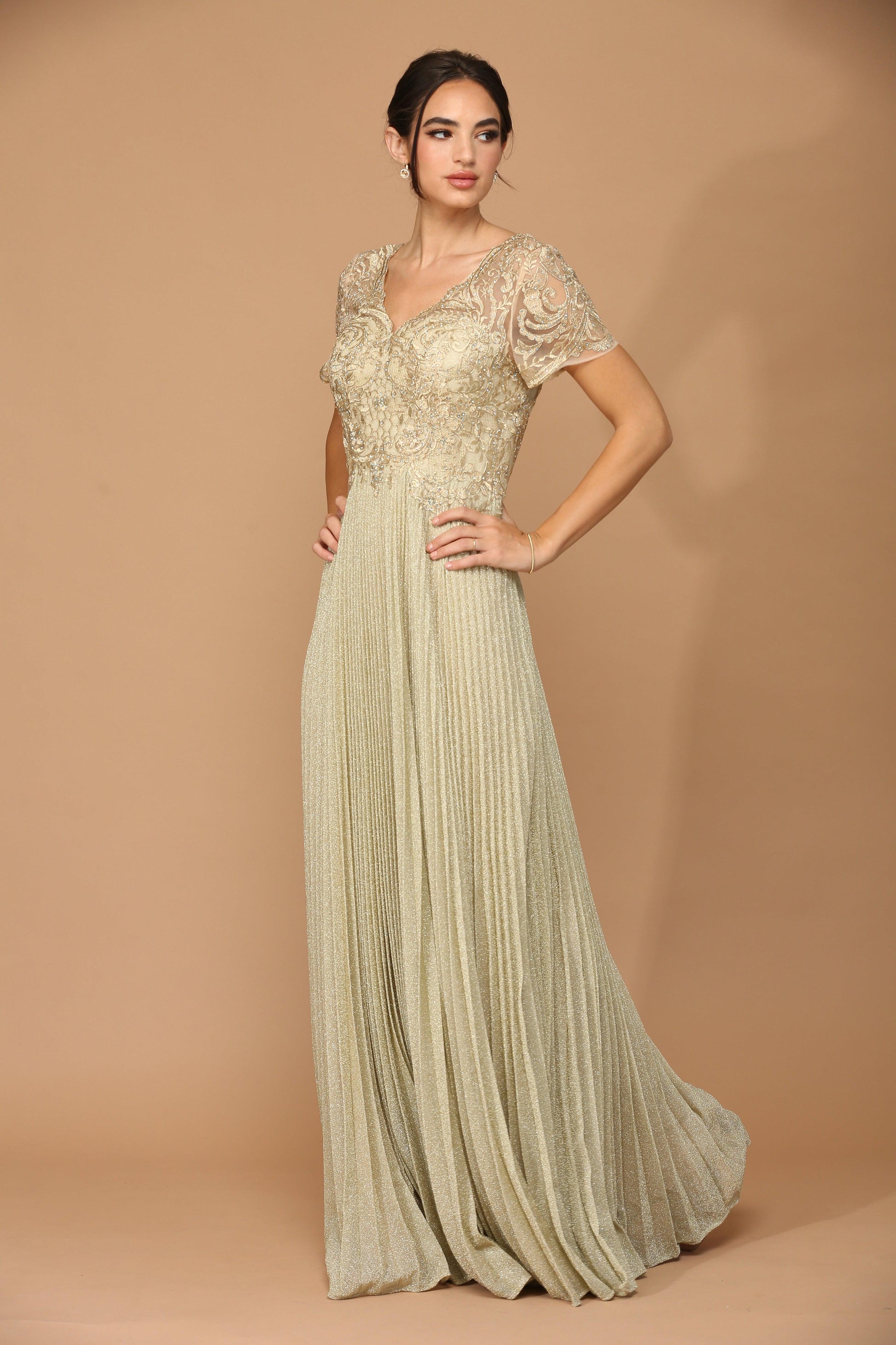 Mother of the Bride Long Formal Metallic Dress