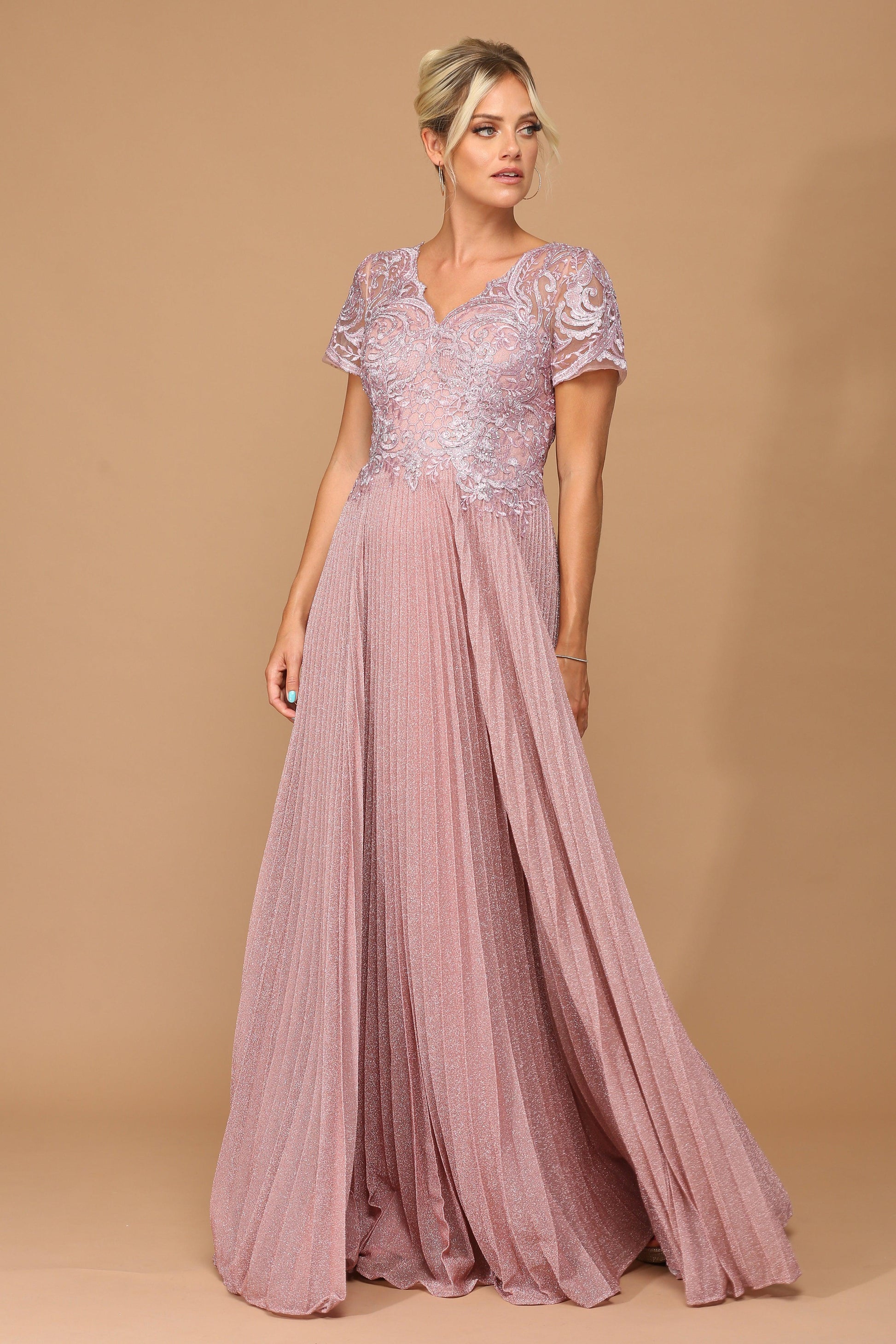 Mother of the Bride Long Formal Metallic Dress