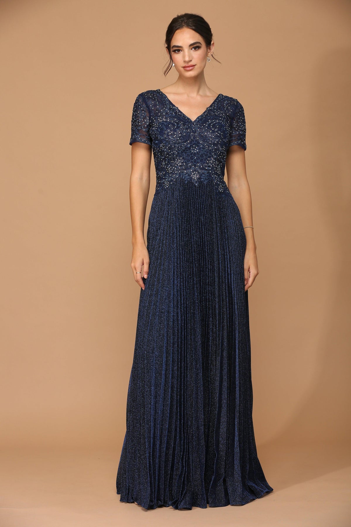 Mother of the Bride Dresses Mother of the Bride Long Formal Metallic Dress Navy