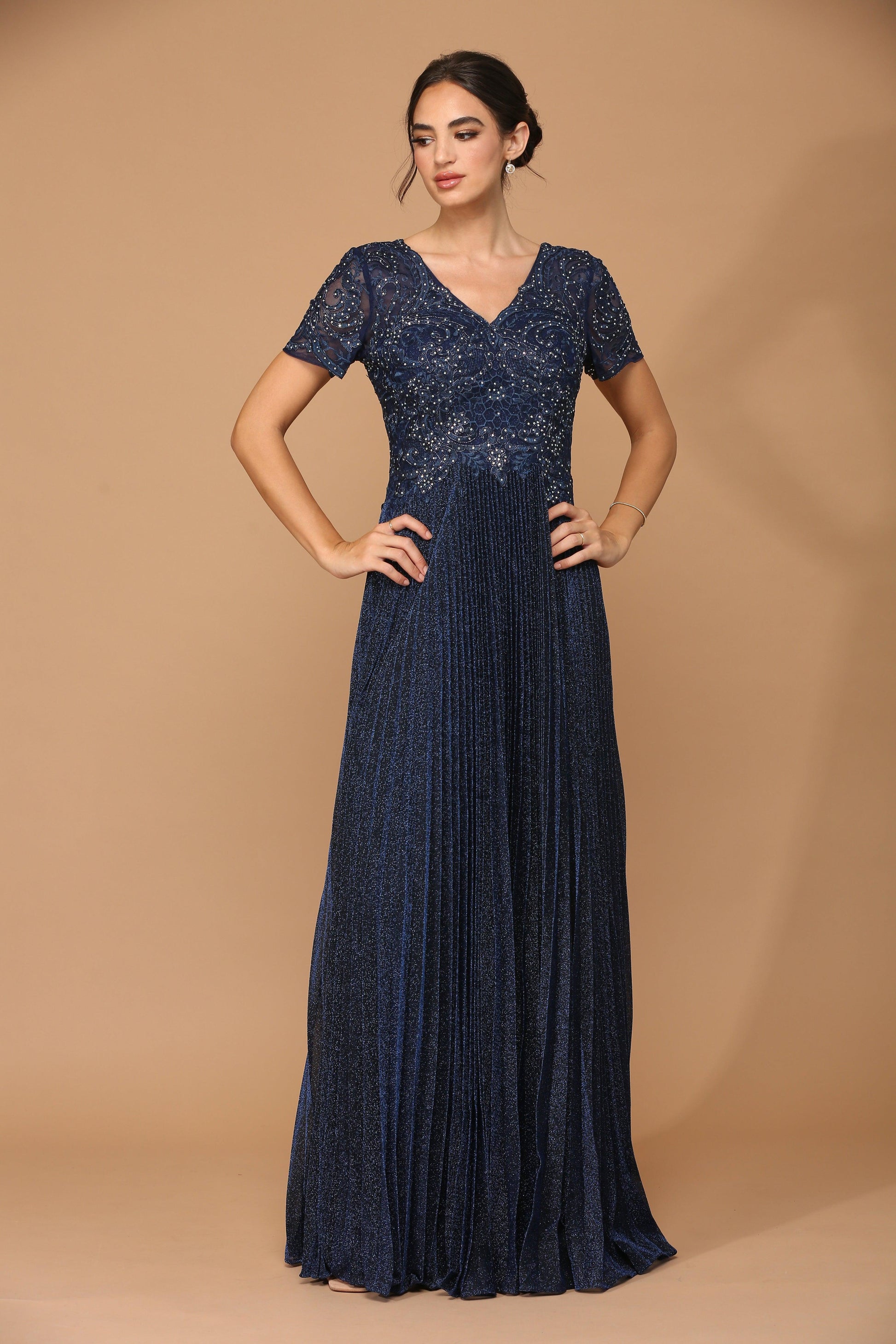 Mother of the Bride Long Formal Metallic Dress