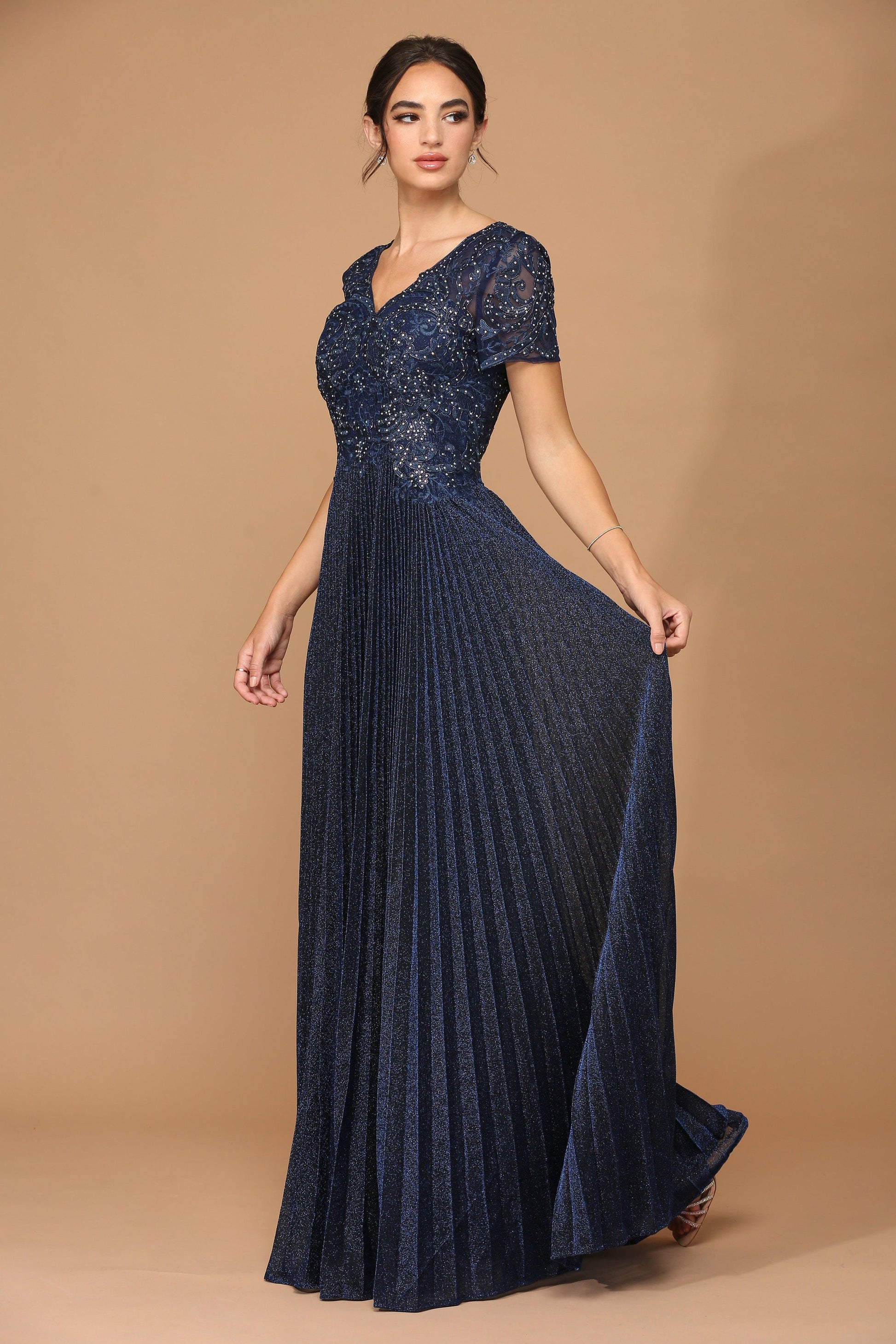 Mother of the Bride Long Formal Metallic Dress