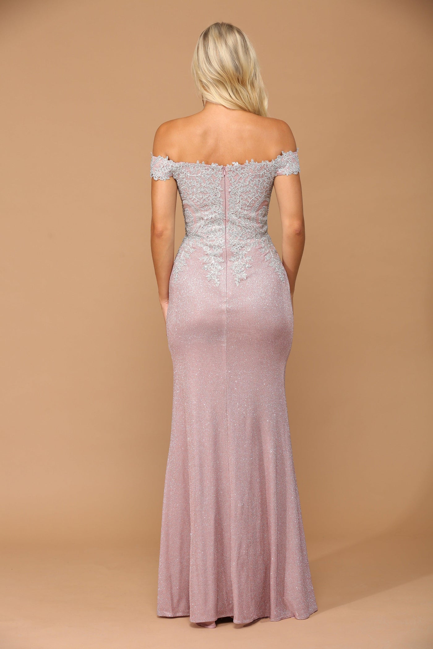 Long Off Shoulder Formal Metallic Prom Dress