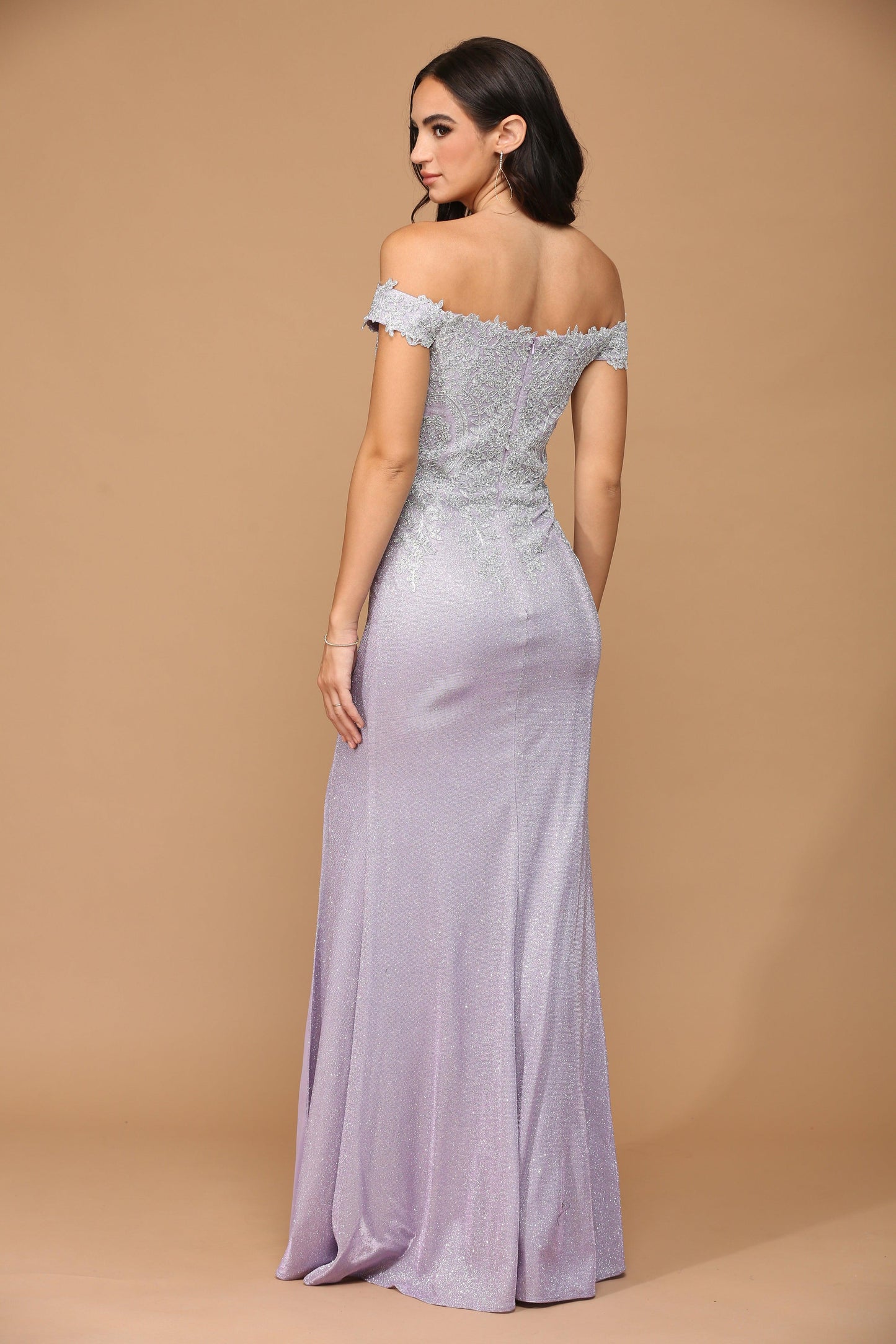 Long Off Shoulder Formal Metallic Prom Dress
