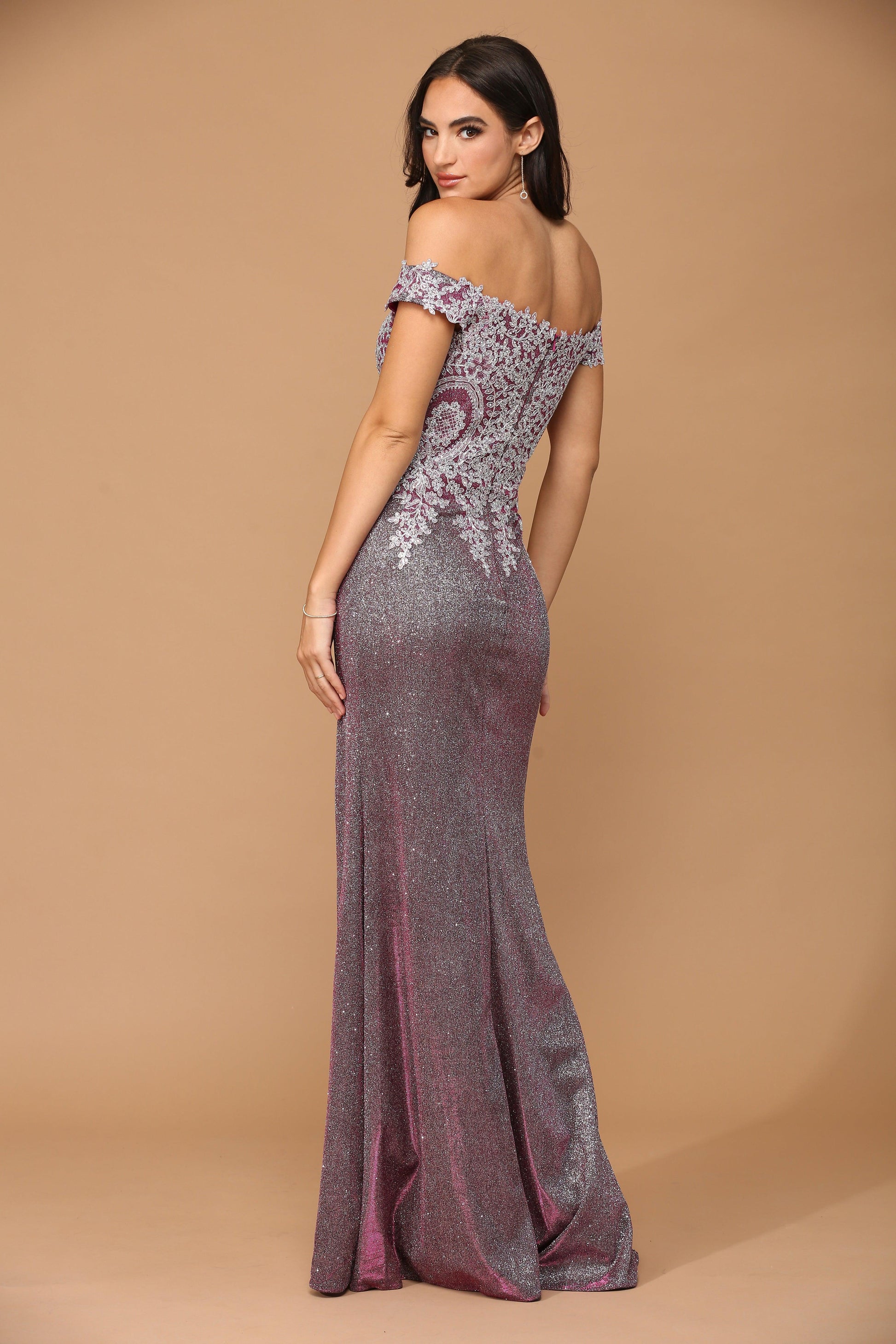 Long Off Shoulder Formal Metallic Prom Dress Sale