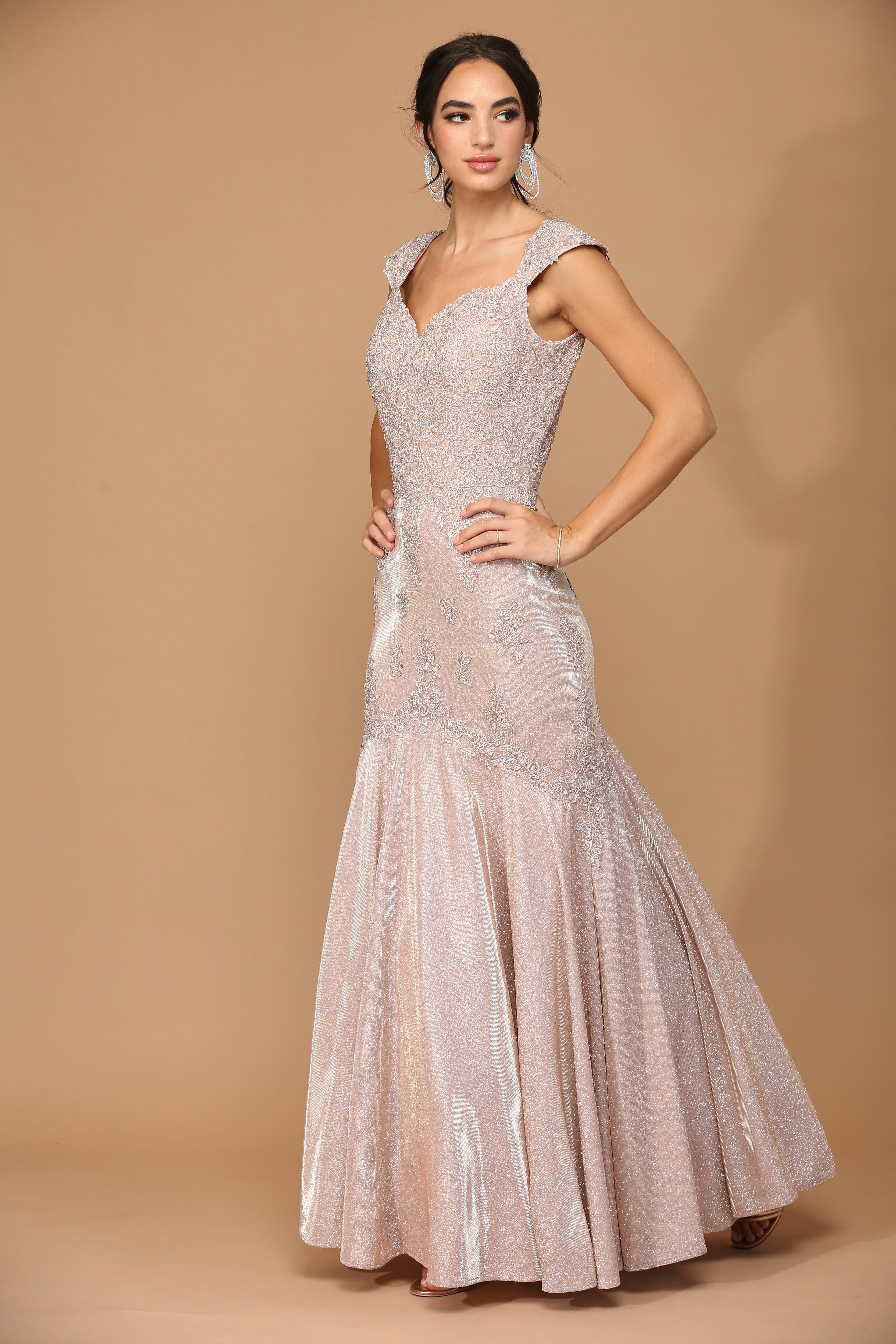 Dusty Rose Long Mother of the Bride Metallic Evening Dress