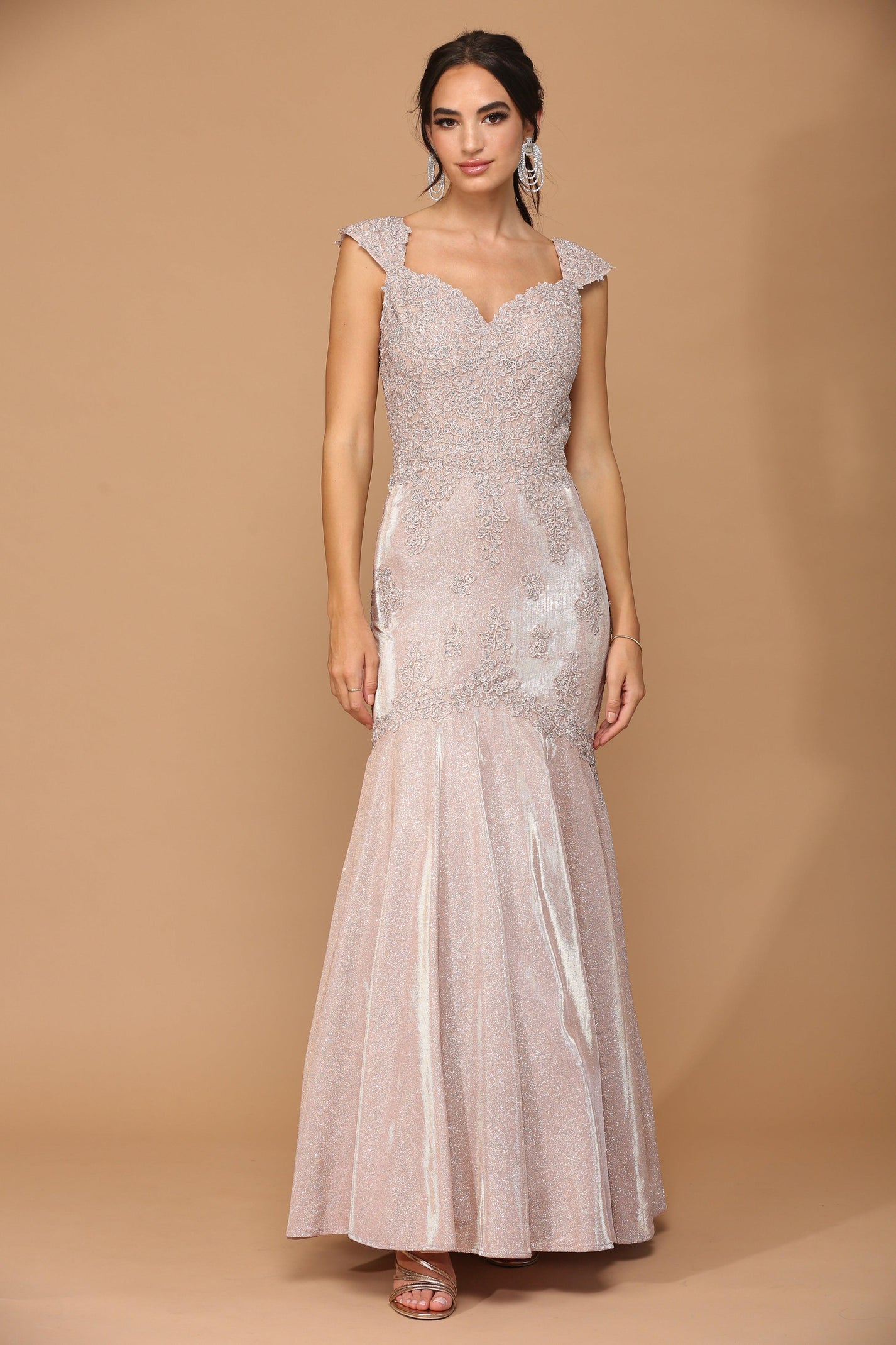 Long Mother of the Bride Metallic Evening Dress