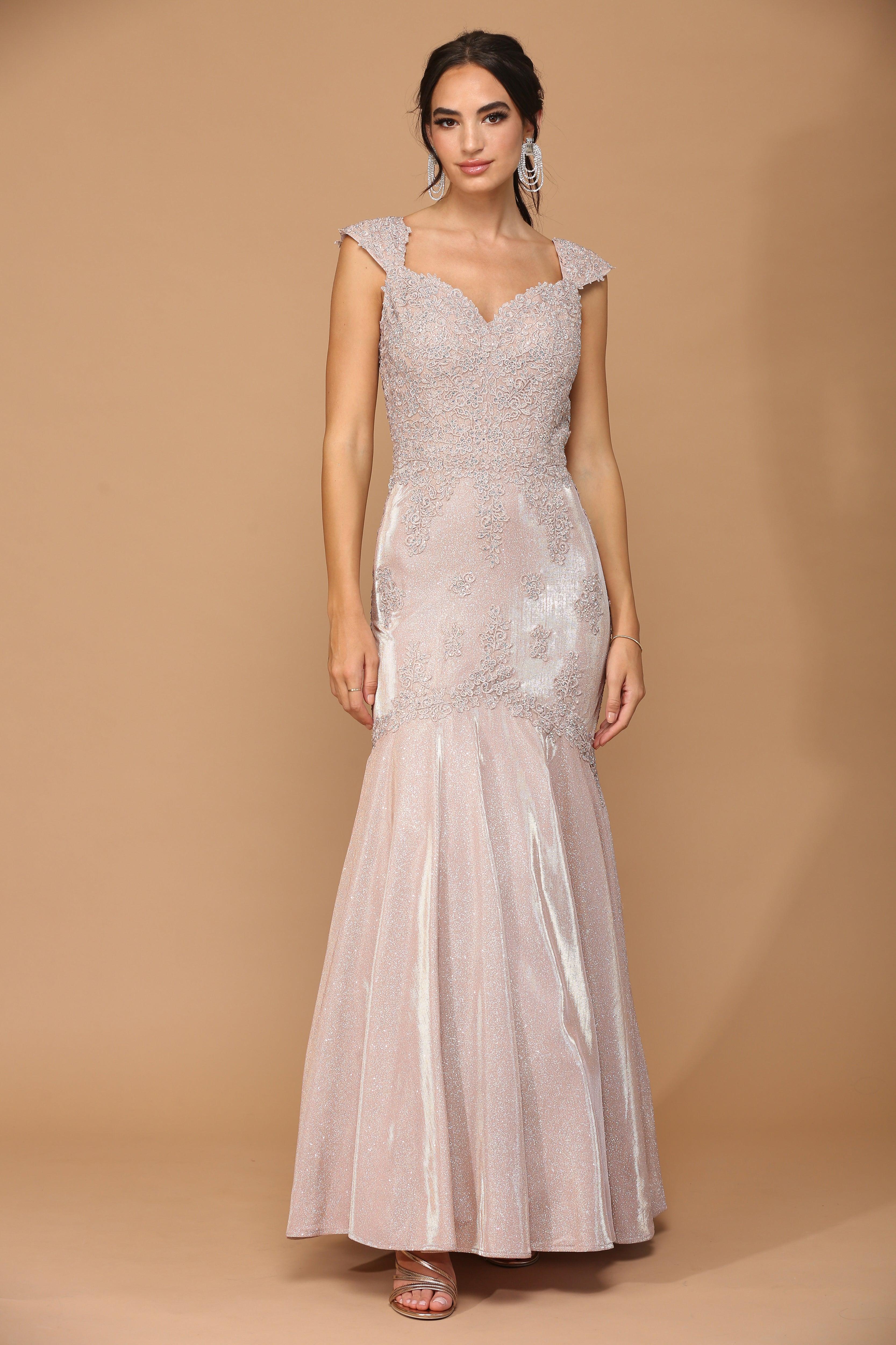 Dusty Rose Long Mother of the Bride Metallic Evening Dress