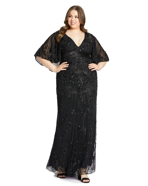 Plus Size Dresses Fabulouss Plus Size Long Cape Sleeve Dress Black