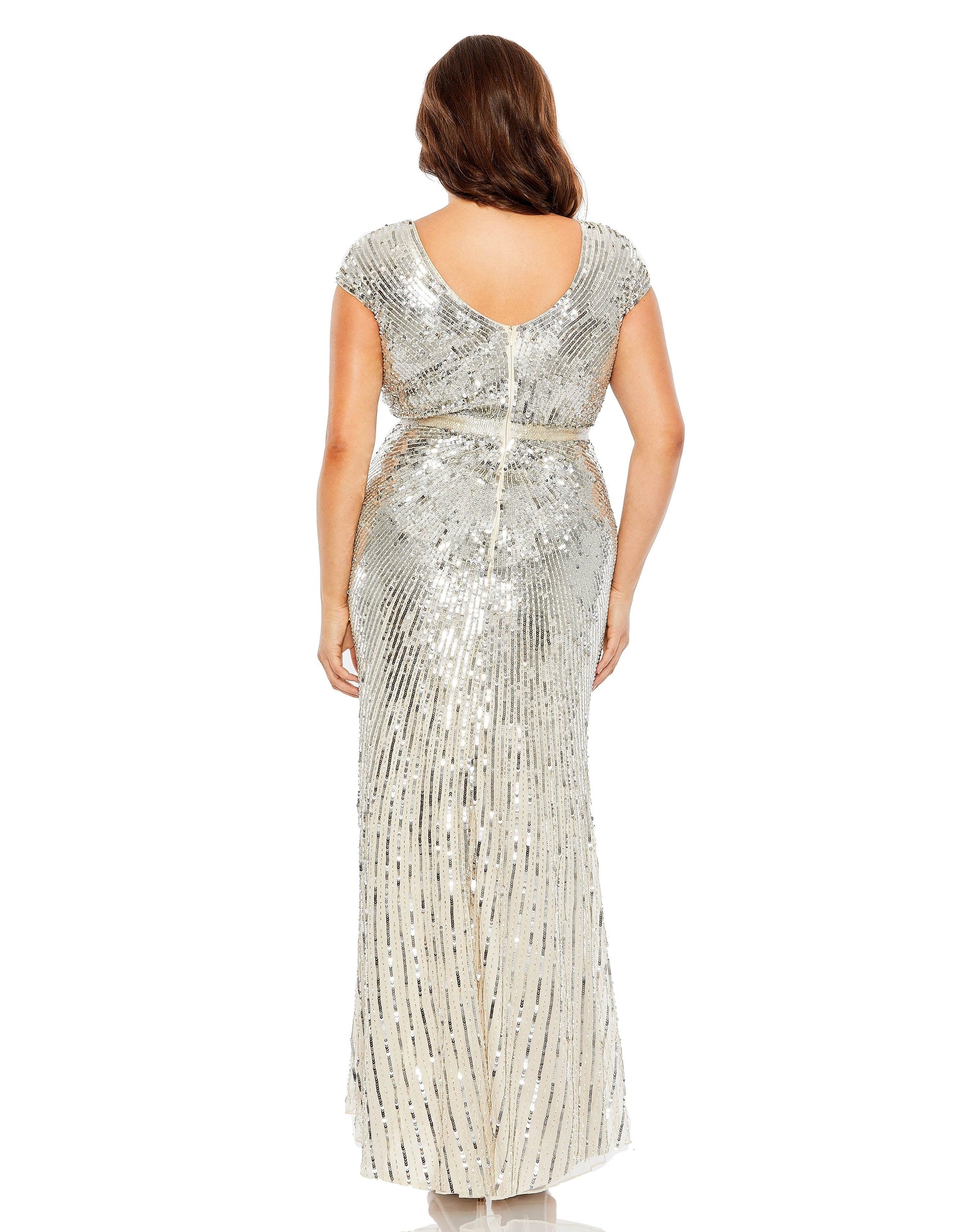 Mac Duggal 5352 Fabulouss Plus Size Long Cap Sleeve Formal Dress