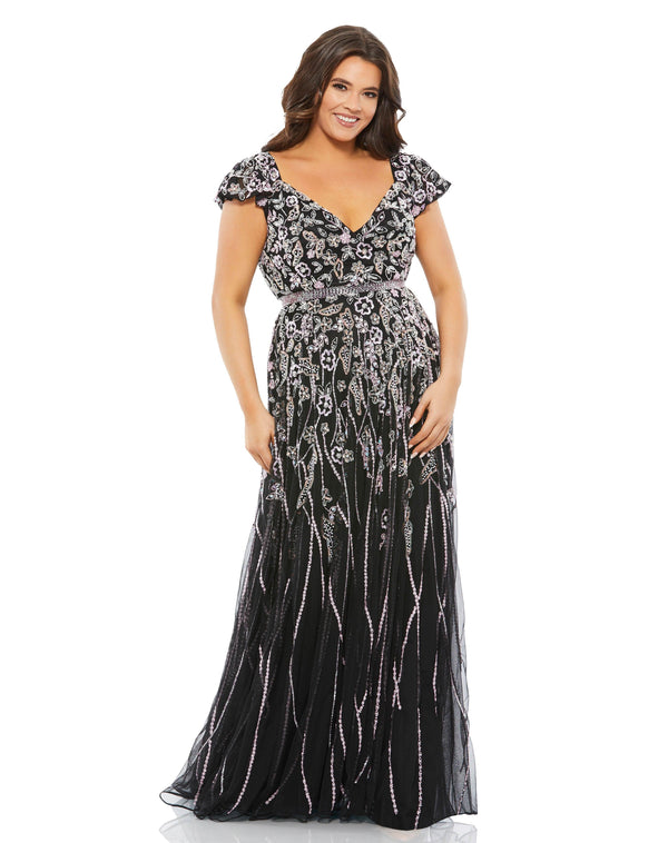 Fabulouss Long Cap Sleeve Plus Size Dress Cap Sleeves & Plus Size Mac Duggal 5353