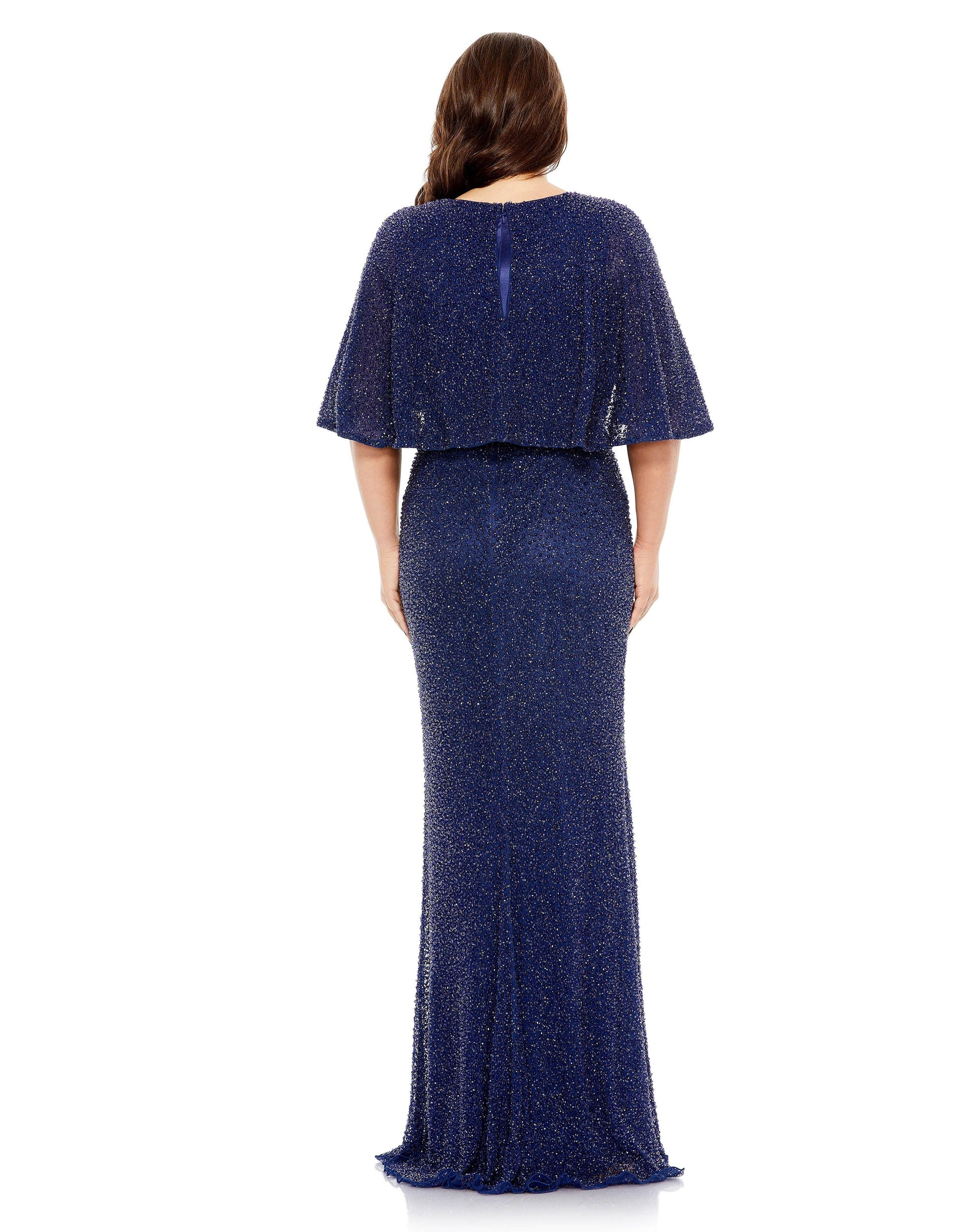 Mac Duggal 5361 Fabulouss Plus Size Long Cape Sleeve Dress