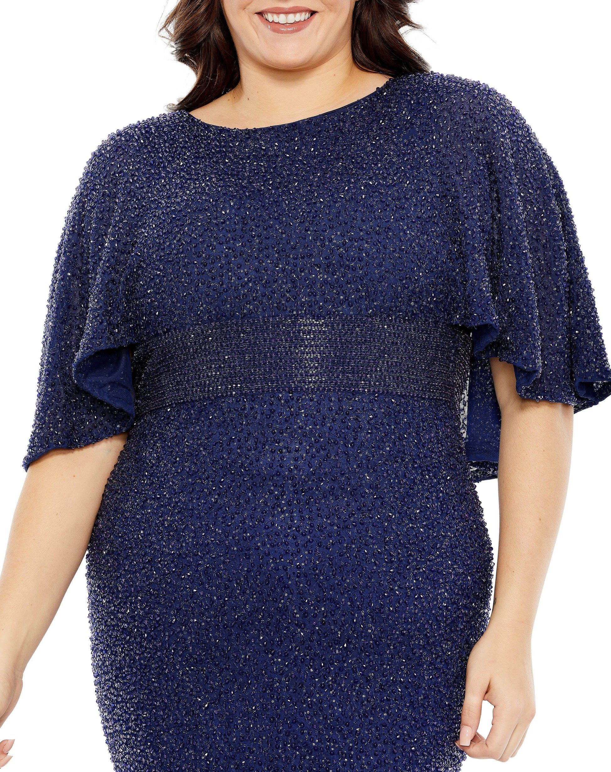 Mac Duggal 5361 Fabulouss Plus Size Long Cape Sleeve Dress