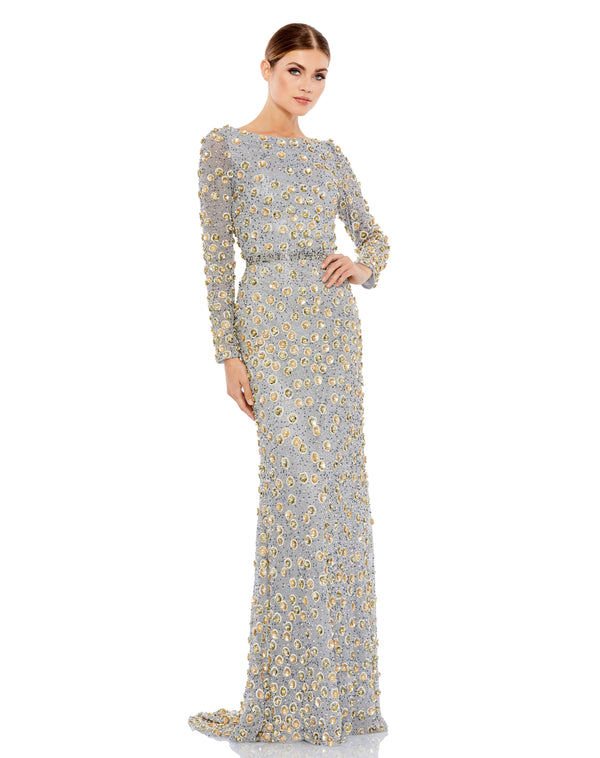 Long Sleeve Formal Floral Beaded Evening Dress Floral Beaded Long Sleeve Evening Mac Duggal 5437