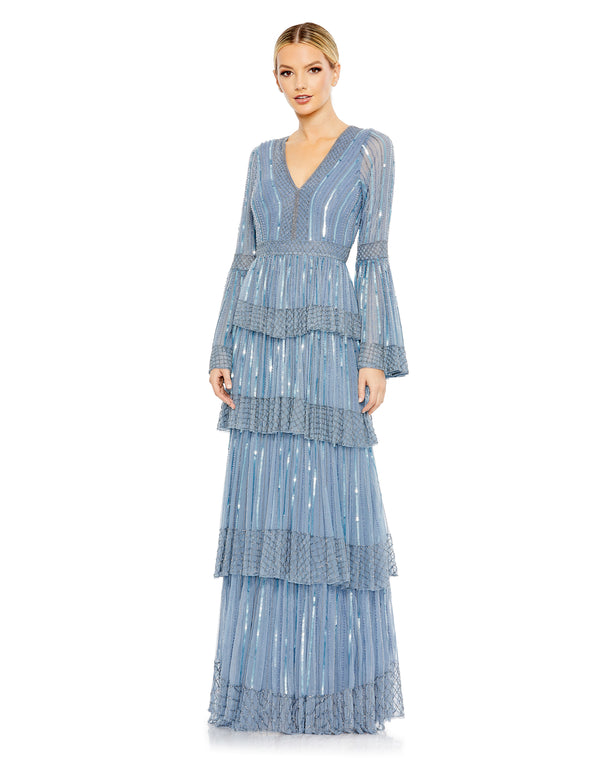 Long Sleeve Formal Tiered Evening Dress Tiered Long Sleeve Evening Mac Duggal 5442