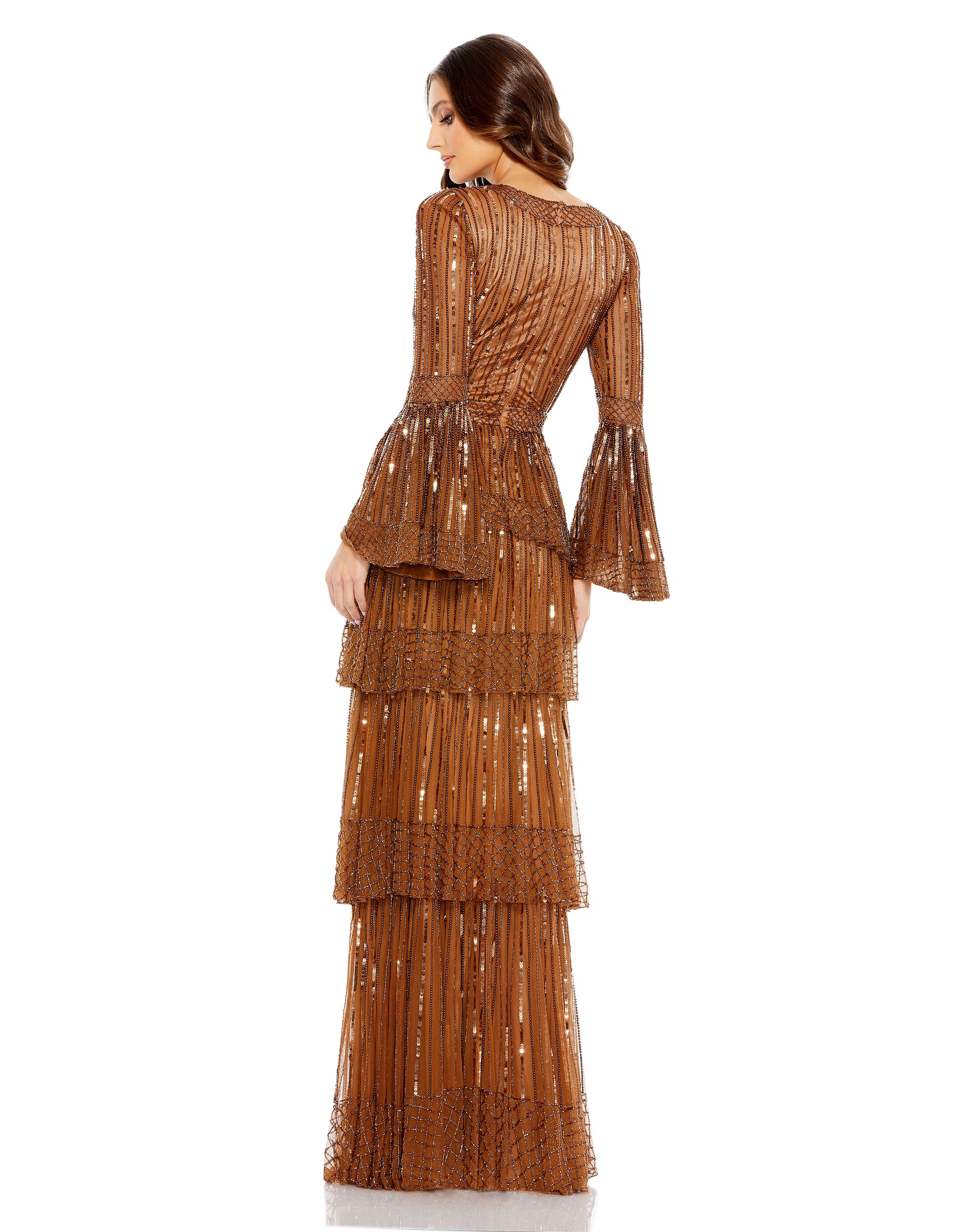 Mac Duggal 5442 Long Sleeve Formal Tiered Evening Dress