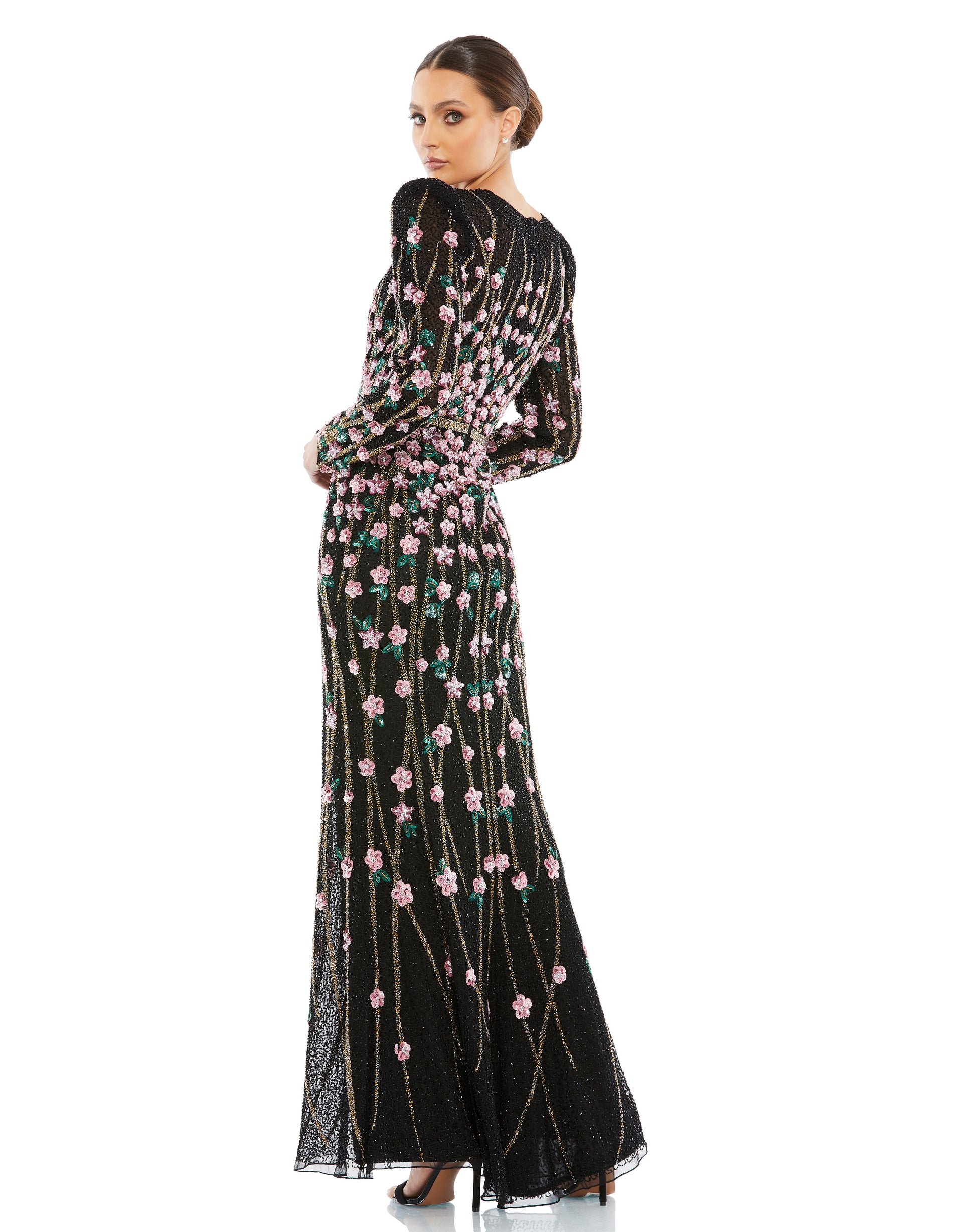 Mac Duggal 5492 Fitted Long Sleeve Floral Formal Evening Dress