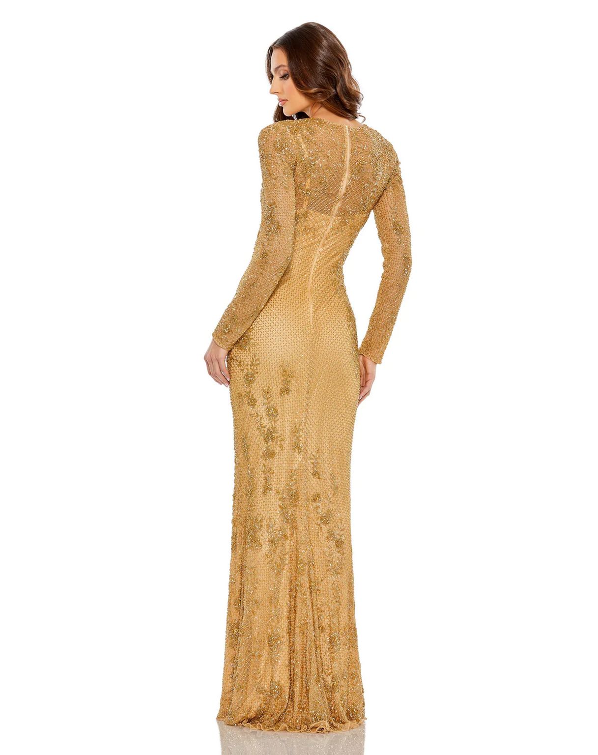 Formal Dresses Long Sleeve Floral Formal Dress Gold