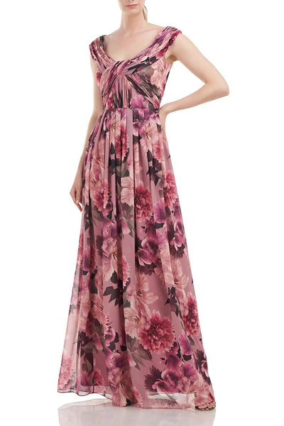 Kay Unger☆エレガントなフローラル柄シフォンロングドレス WOOD ROSE Kay Unger 5518984 Long Formal Floral Print Chiffon