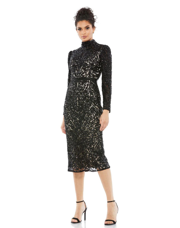 Long Sleeve Midi Length Dress Long Sleeve Midi Mac Duggal 5525