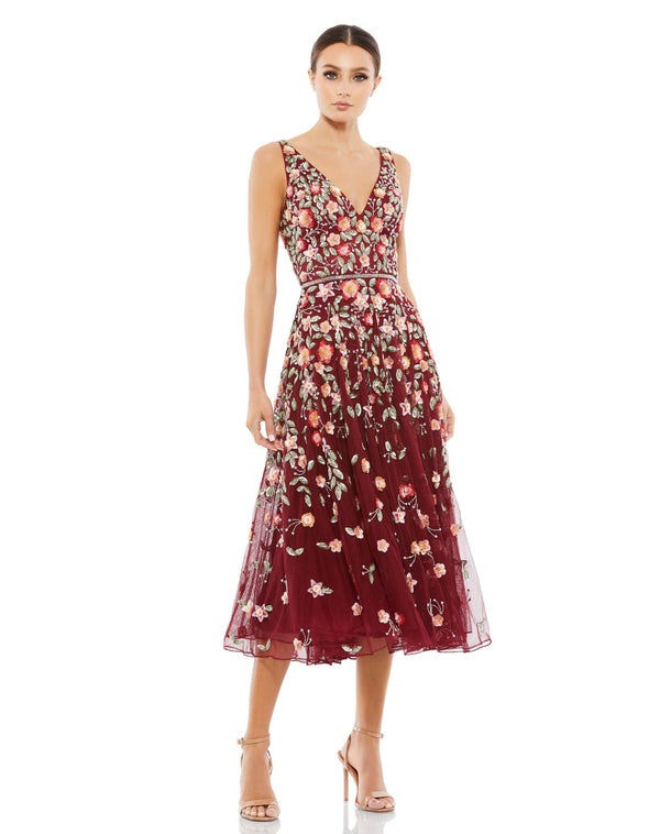 Nude Multi Mac Duggal 5527 Short Sleeveless Cocktail Tea Length Dress ...
