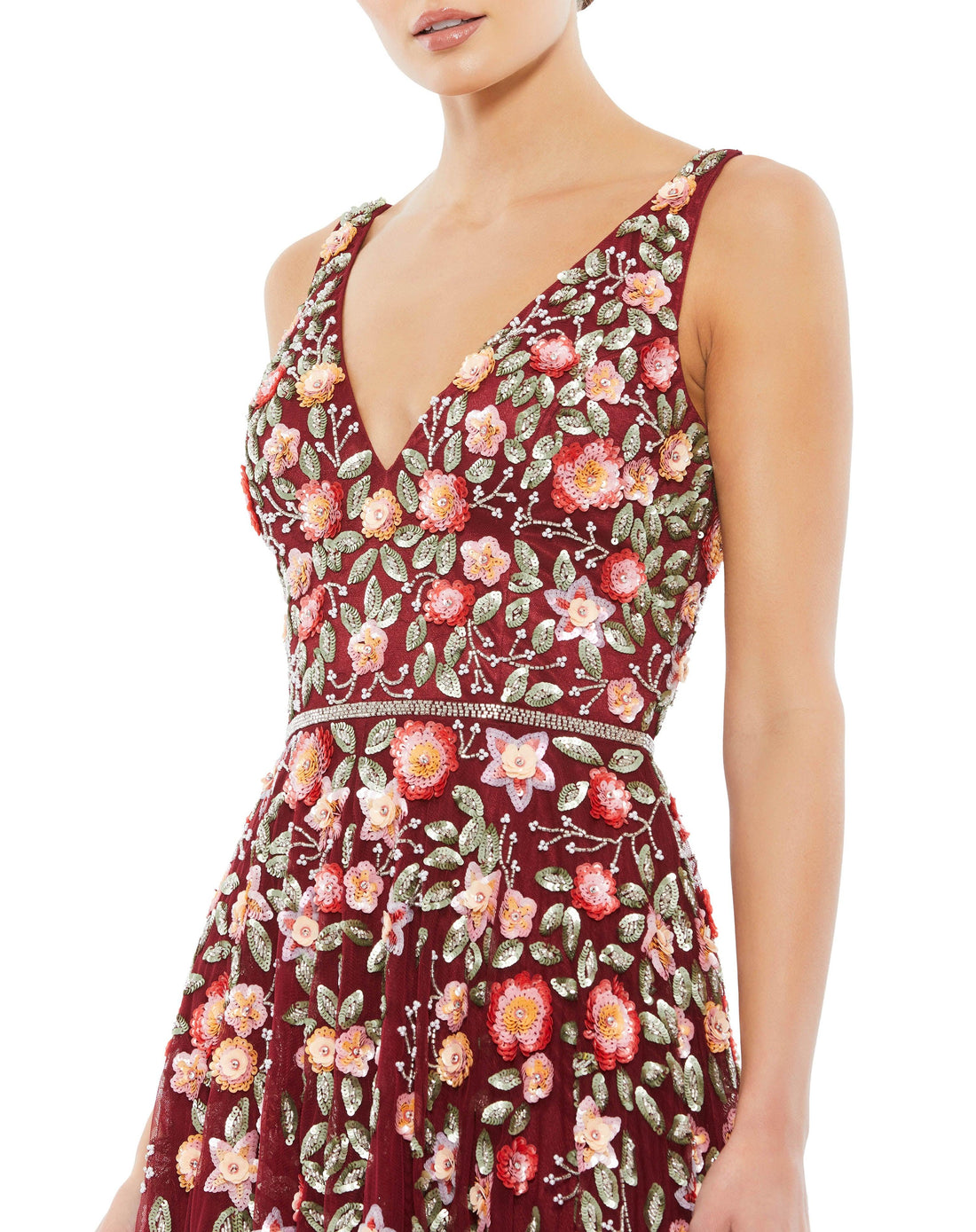 Nude Multi Mac Duggal 5527 Short Sleeveless Cocktail Tea Length Dress ...