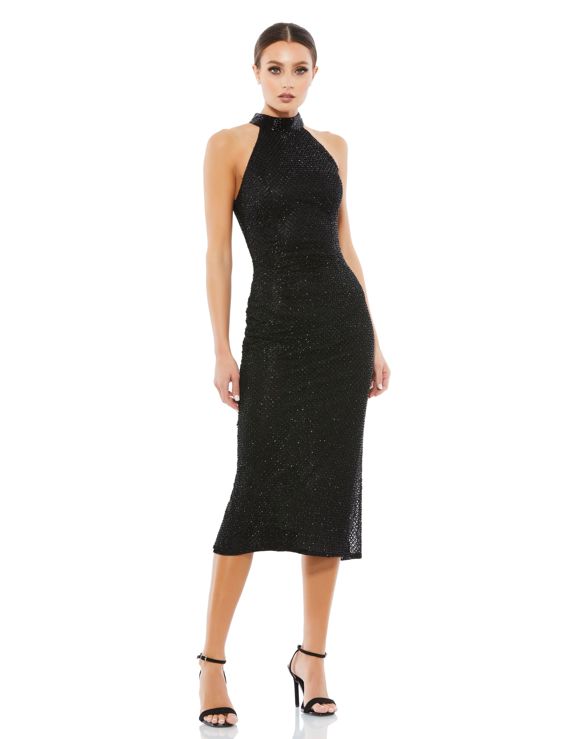 Mac Duggal 5531 Beaded Cocktail Tea Length Dress