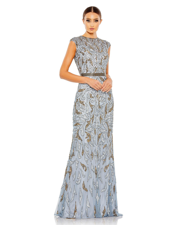Long Cap Sleeve Beaded Formal Dress Beaded Detail Mac Duggal 5532