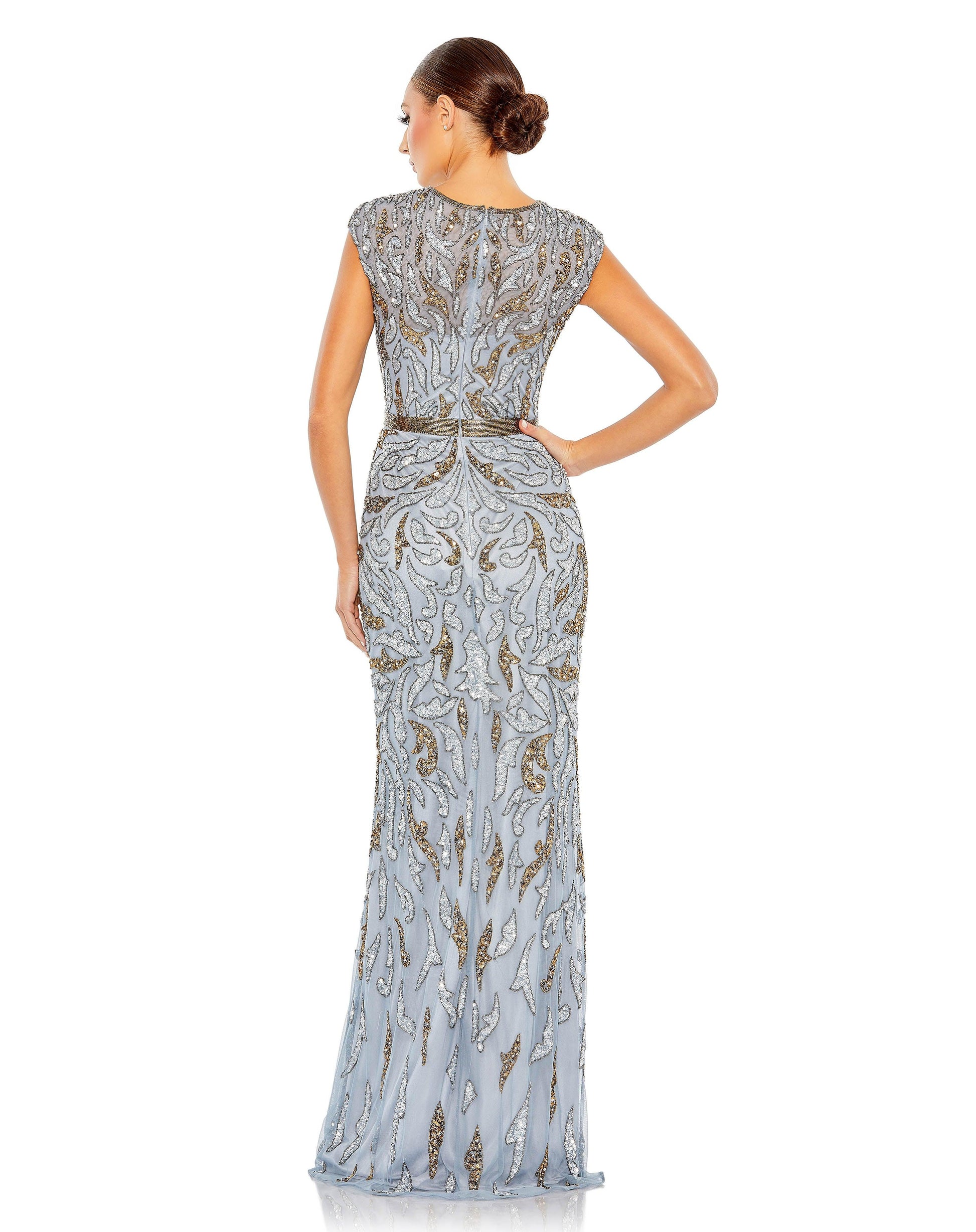Mac Duggal 5532 Long Cap Sleeve Beaded Formal Dress