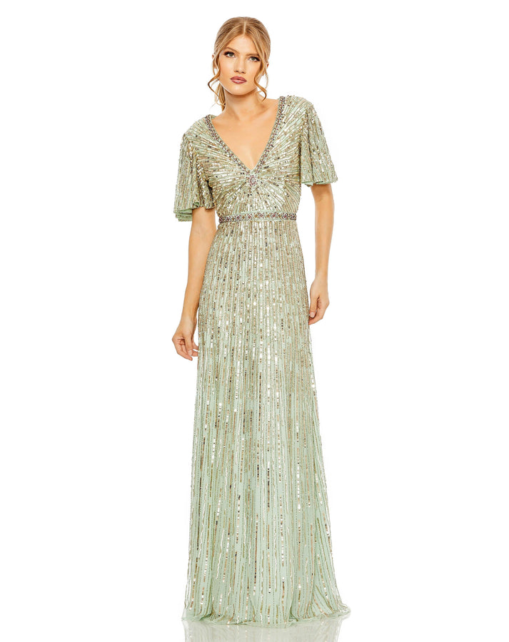 Platinum Mac Duggal 5538 Beaded Short Sleeve Formal Long Gown for $598. ...