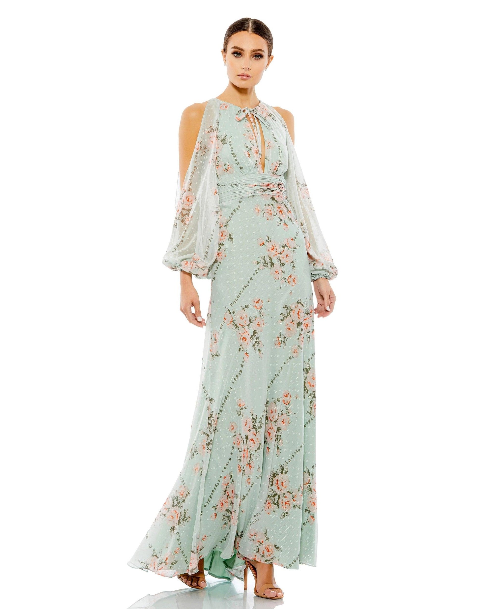 Mac Duggal 55391 Long Formal Floral Chiffon Prom Dress