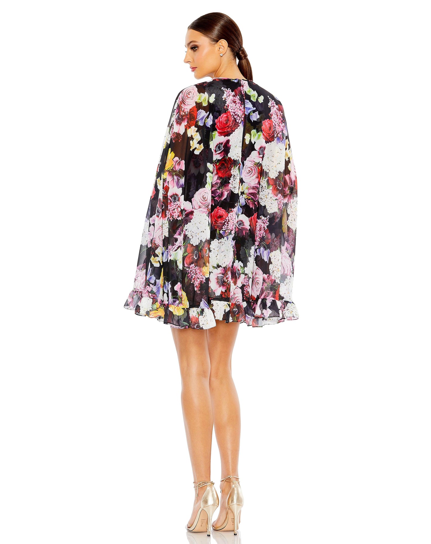 Mac Duggal 55404 Short Cape Sleeve Floral Dress