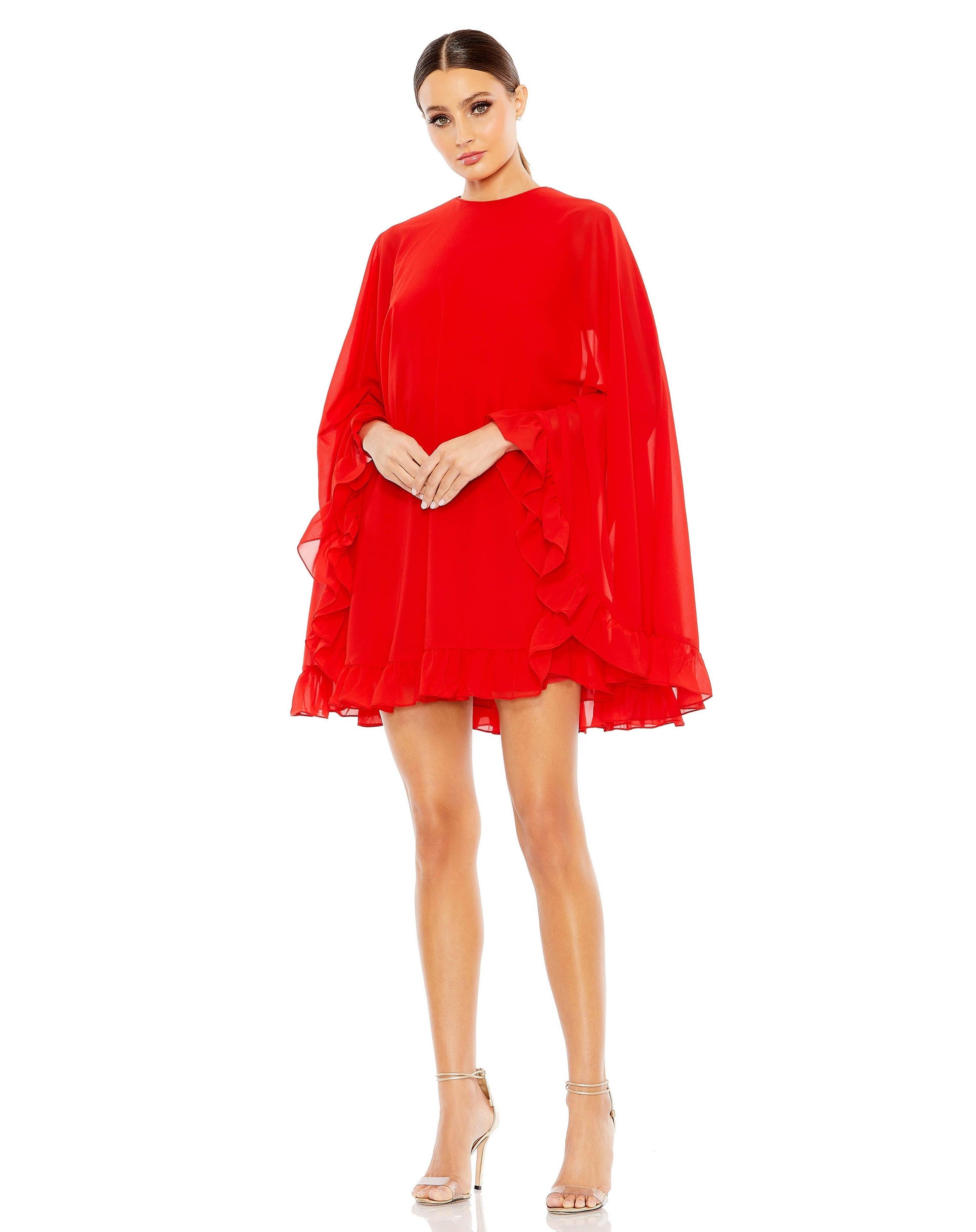 Mac Duggal 55407 Short Cape Sleeve Cocktail Dress