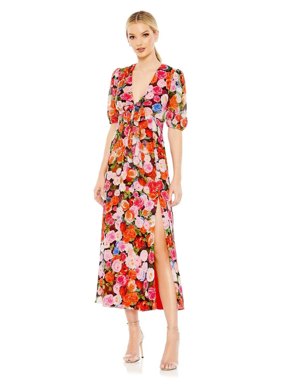 Formal Floral Print Chiffon Midi Dress Floral Print & Chiffon Fabric Mac Duggal 55626