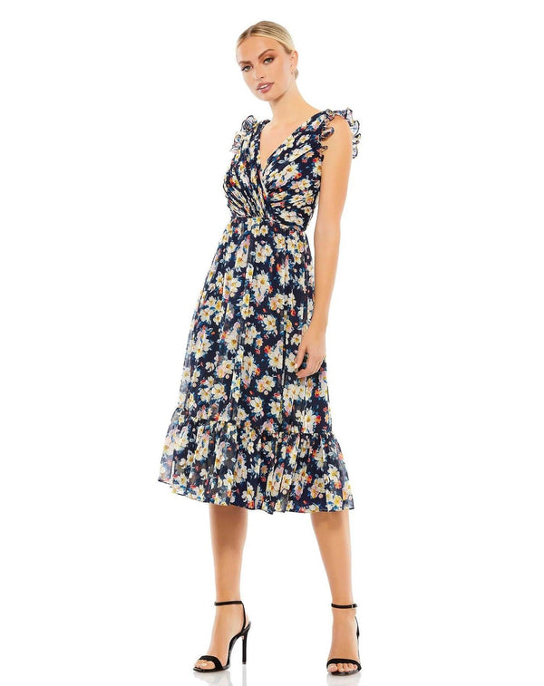 Floral Chiffon Formal Midi Length Dress Chiffon Midi Mac Duggal 55665