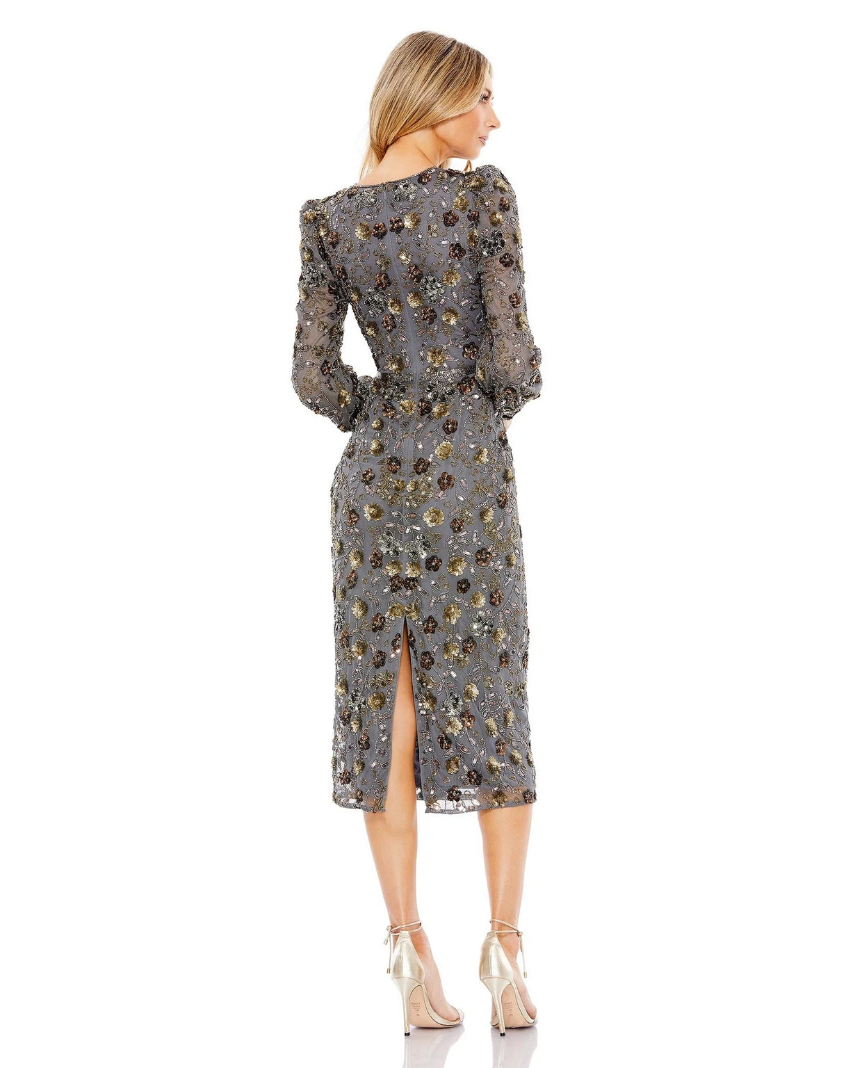 Mac Duggal 5571 Long Sleeve V Neck Midi Dress