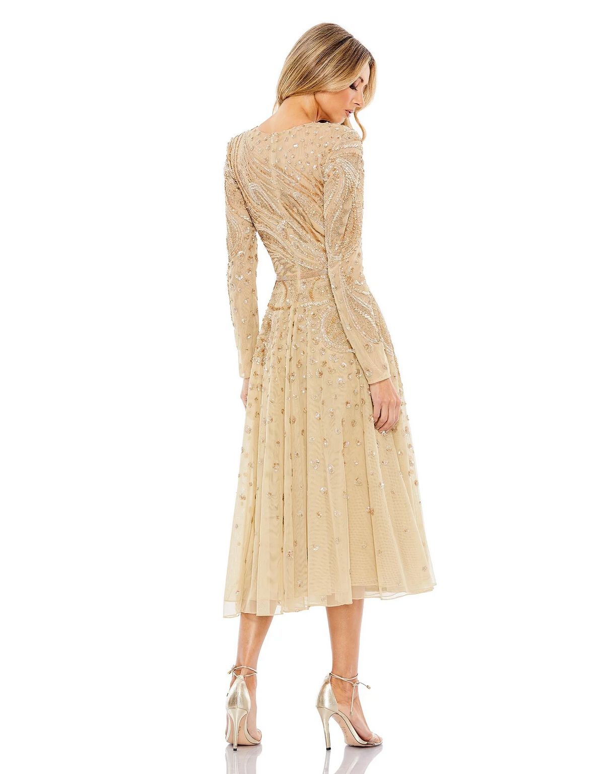 Embellished Illusion High Neck Long Sleeve Midi Dress Illusion High Ne –  The Dress Outlet