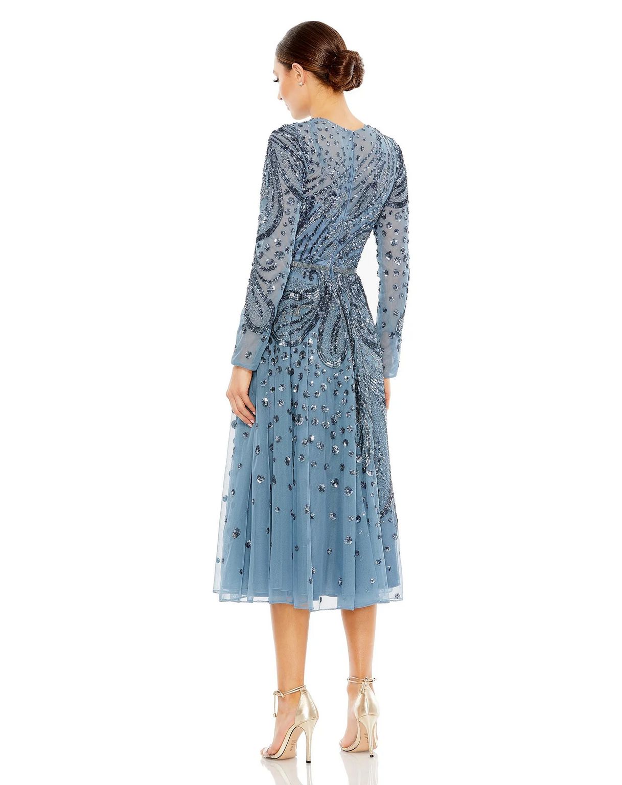 Embellished Illusion High Neck Long Sleeve Midi Dress Illusion High Ne –  The Dress Outlet