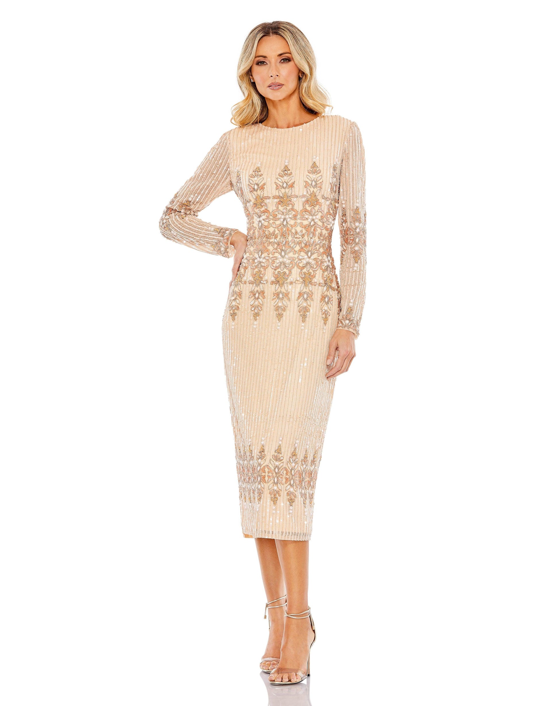 Mac Duggal 5576 Long Sleeve Tea Length Formal Dress