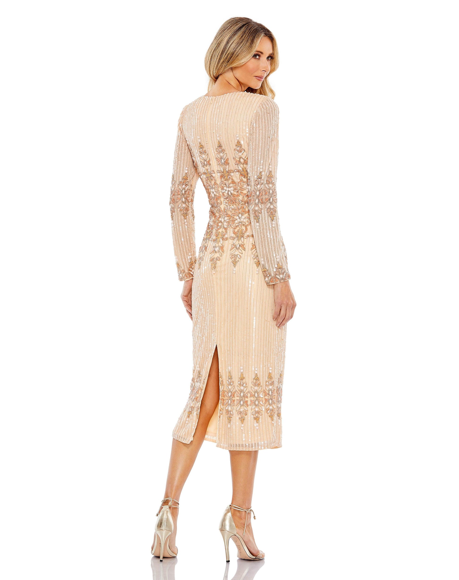 Mac Duggal 5576 Long Sleeve Tea Length Formal Dress