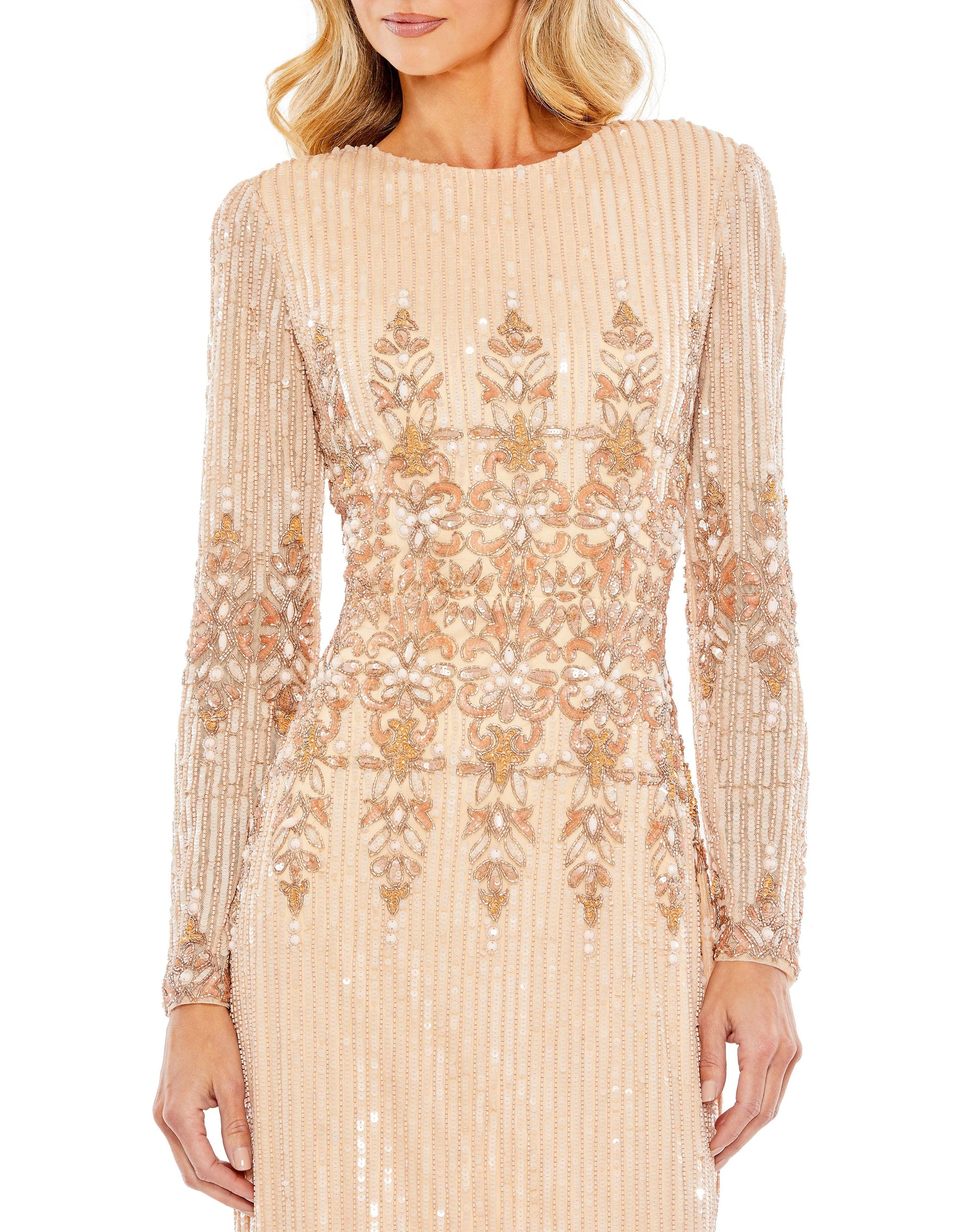 Mac Duggal 5576 Long Sleeve Tea Length Formal Dress