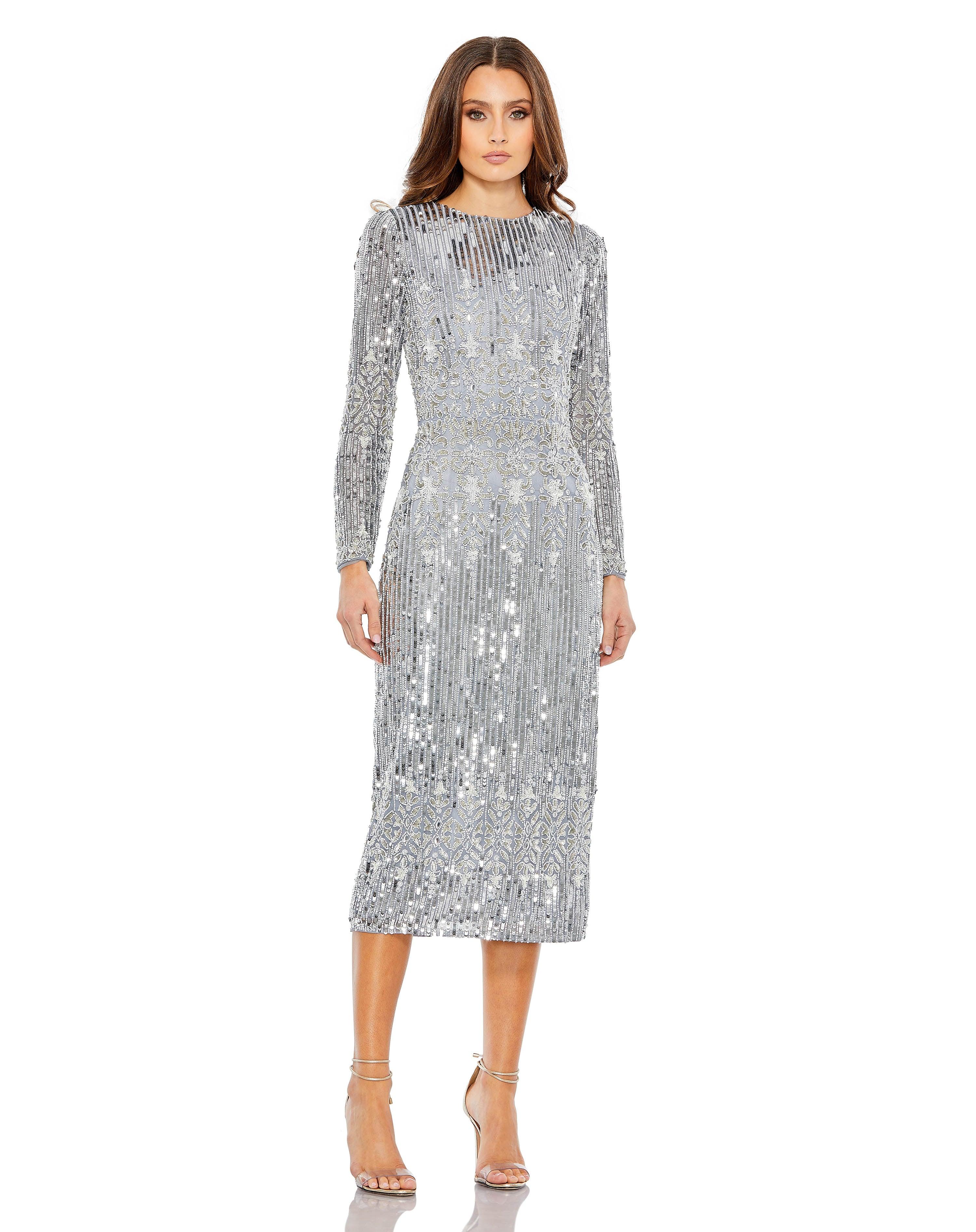 Platinum Mac Duggal 5576 Long Sleeve Tea Length Formal Dress - Formal ...