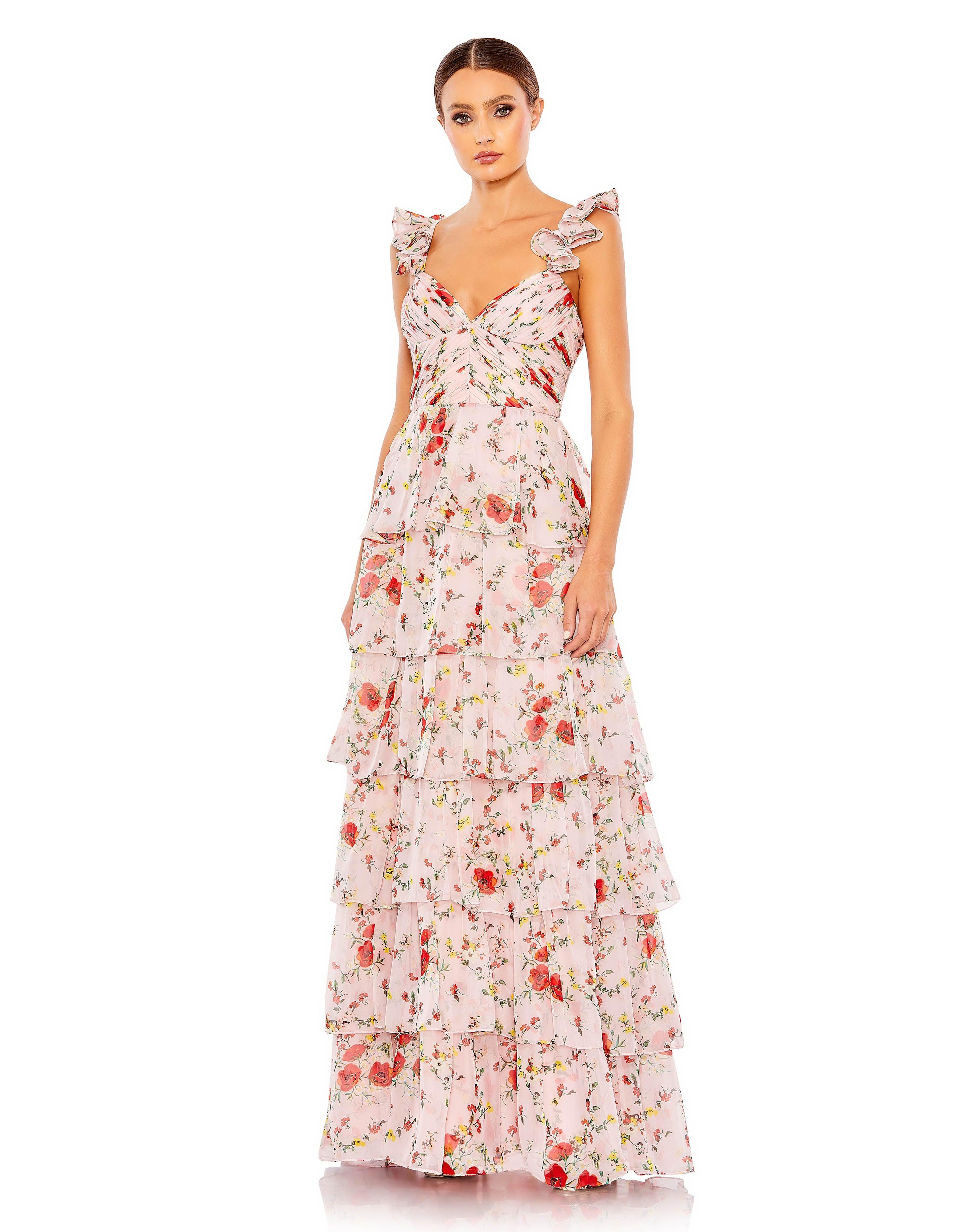Long Formal Floral Print Chiffon Dress Floral Print & Chiffon Fabric M The Dress Outlet Long Formal Floral Print Chiffon Dress Floral Print & Chiffon Fabric M The Dress Outlet