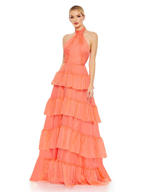 Long Halter Formal Chiffon Dress Halter Neck & Chiffon Fabric Mac Duggal 55819