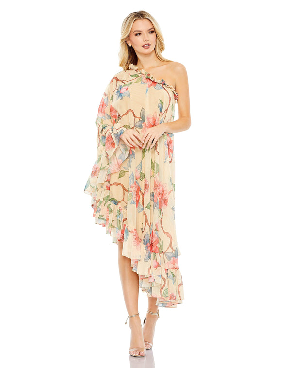 High Low One Shoulder Floral Print Dress One Shoulder & High Low Hem Mac Duggal 55830