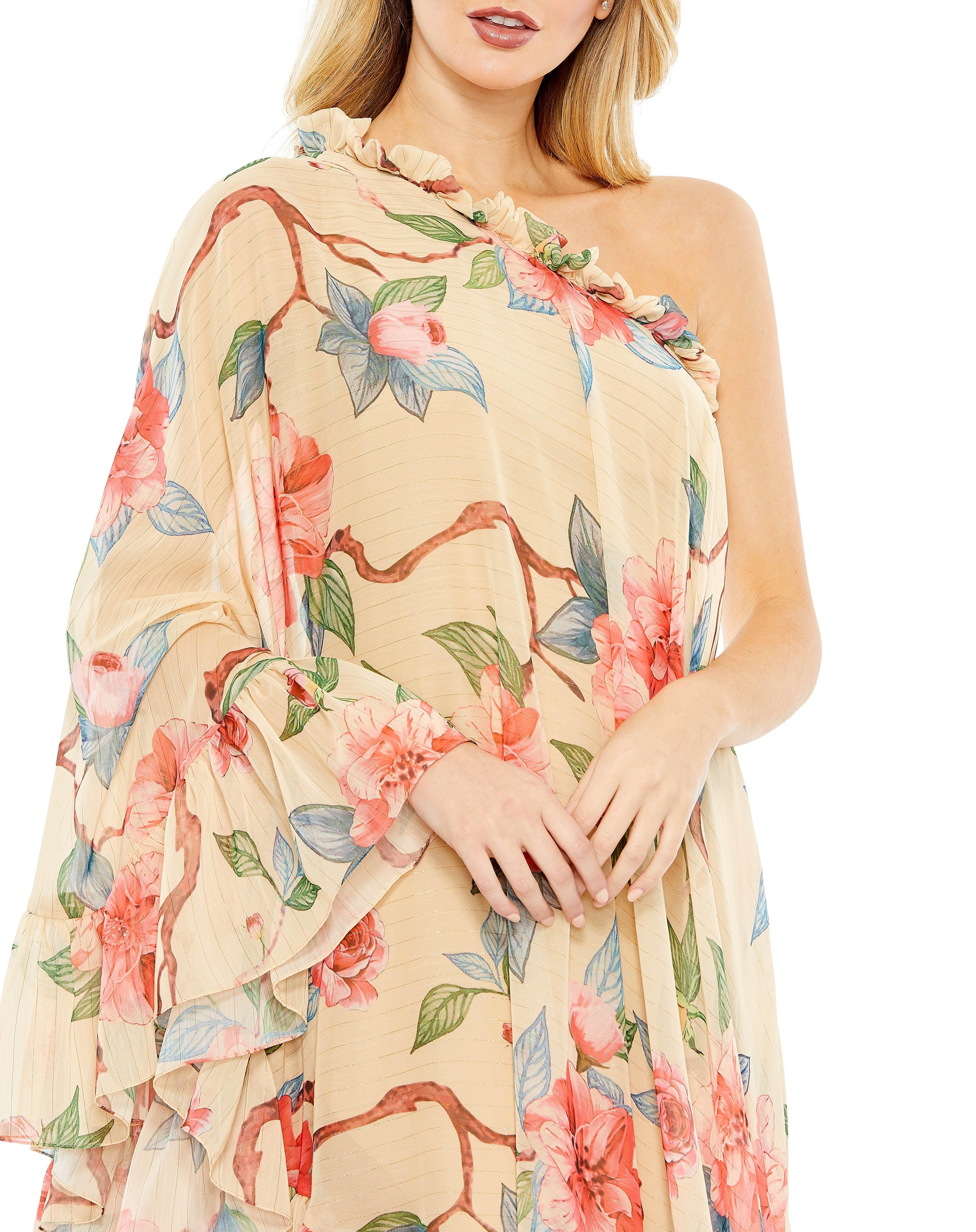 Cocktail Dresses High Low One Shoulder Floral Print Dress Nude Multi
