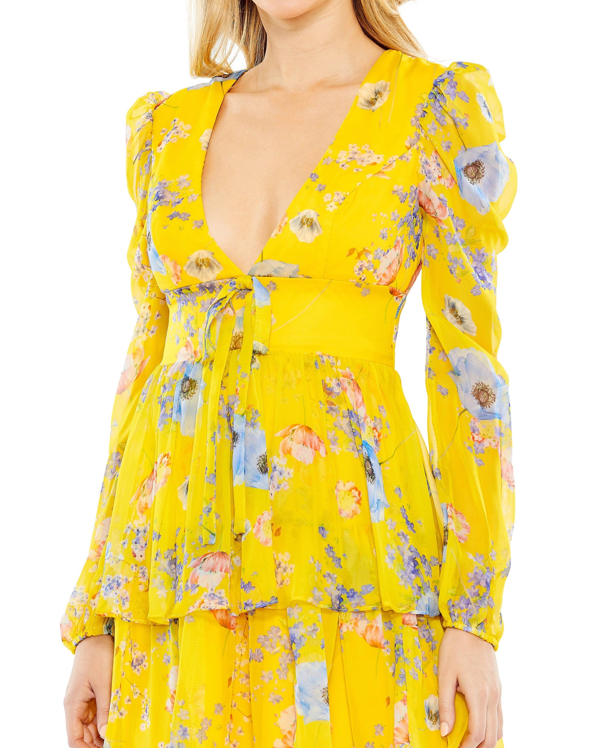 Mac Duggal 55838 Long Sleeve Chiffon Short Cocktail Dress