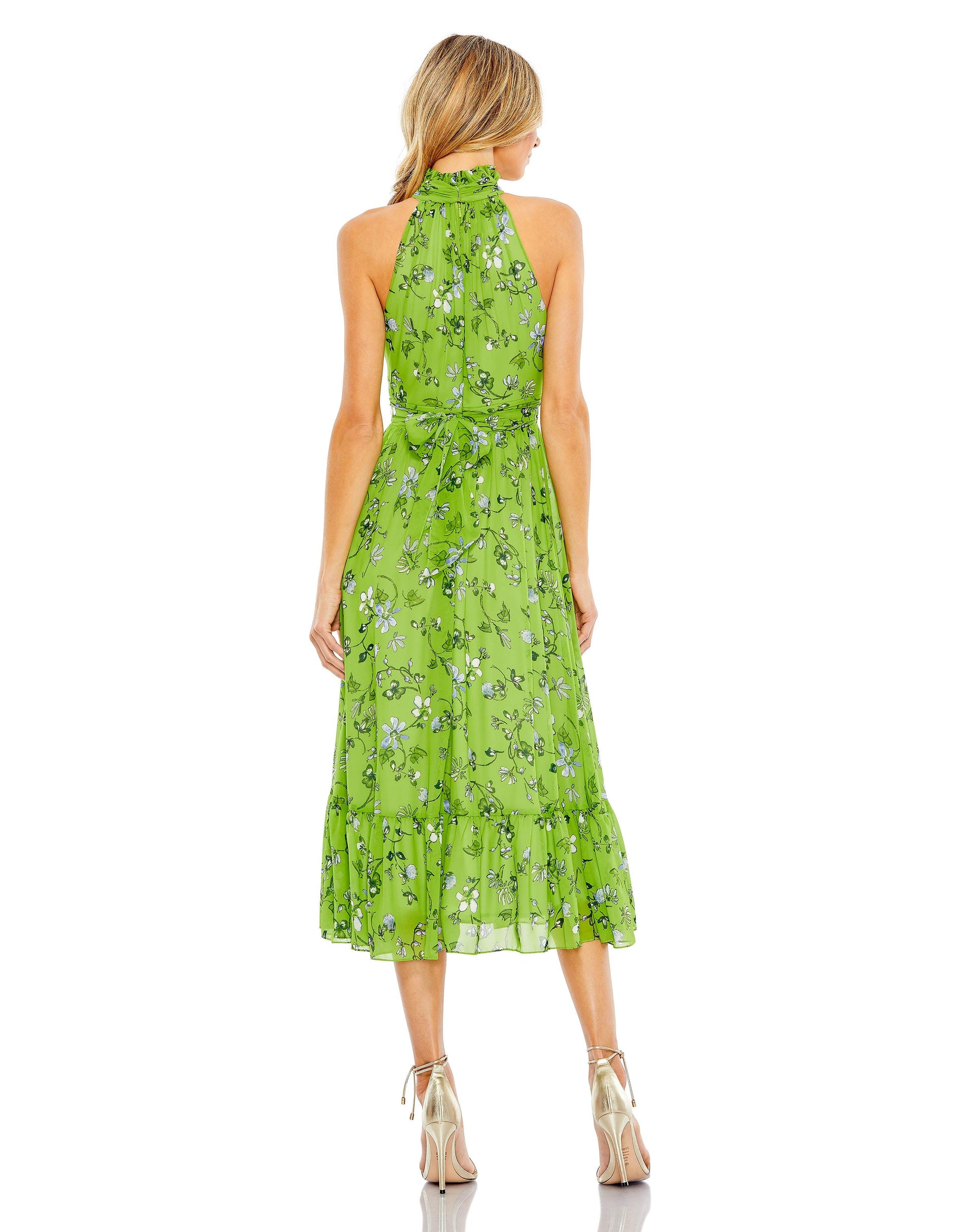 Mac Duggal 55854 Floral Halter Tea Length Dress
